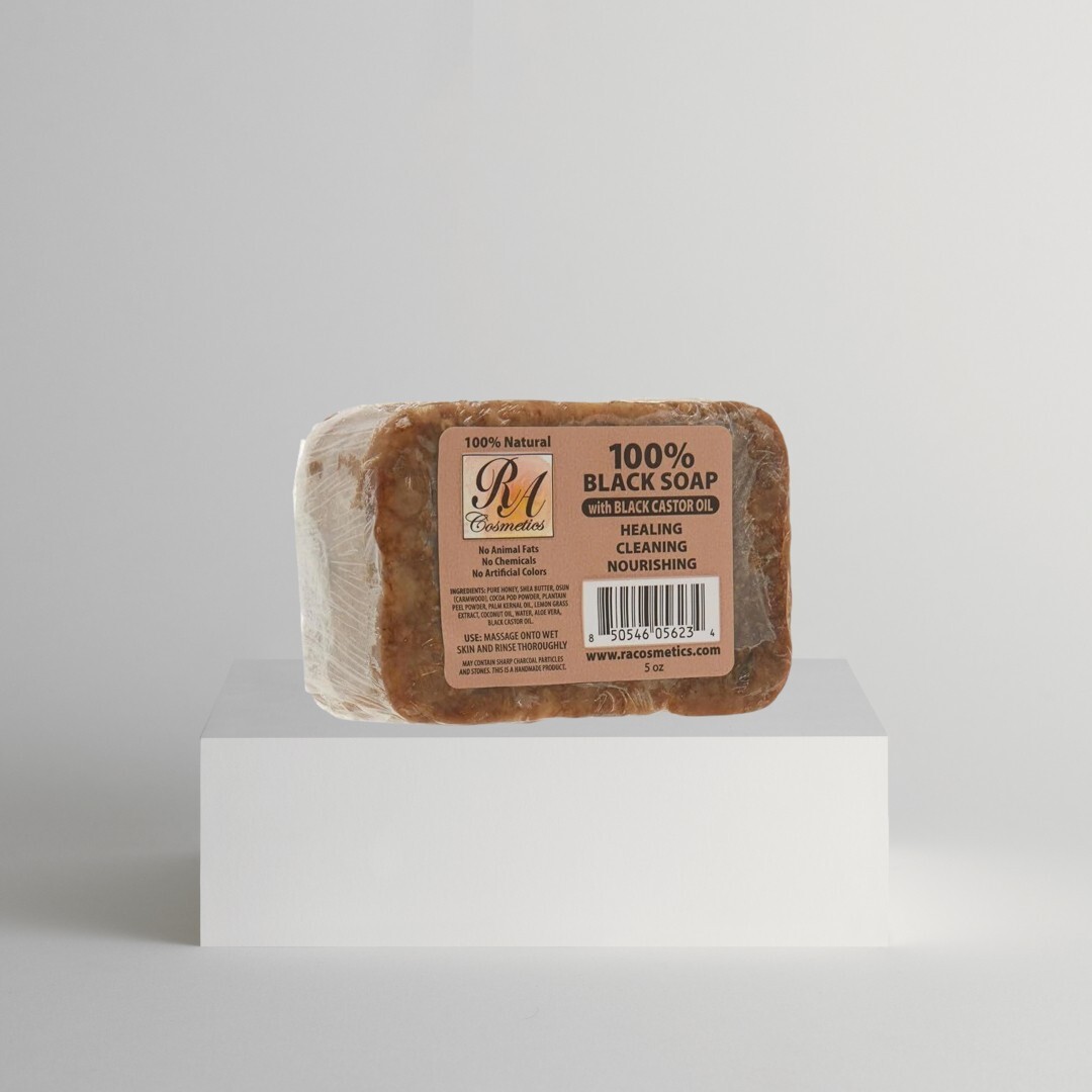 RA Cosmetics 100% Pure Raw African Black Soap- 5oz – Cleansing- Black Castor Oil