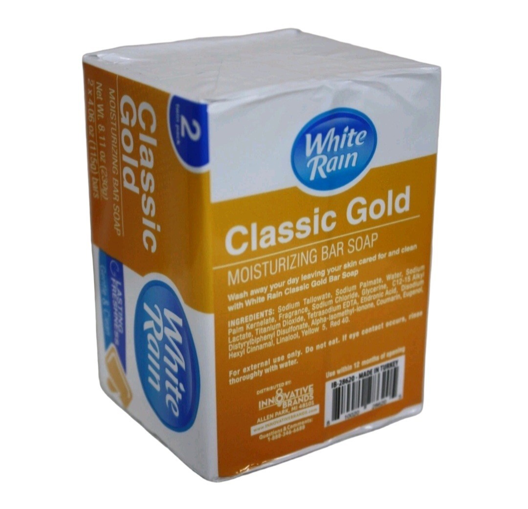 🧡 WHITE RAIN 🧡 (2-BARS) 4.06 Oz 🧡🫧 ●CLASSIC GOLD● 🫧 ≈MOISTURIZING≈ Soap 🫧.