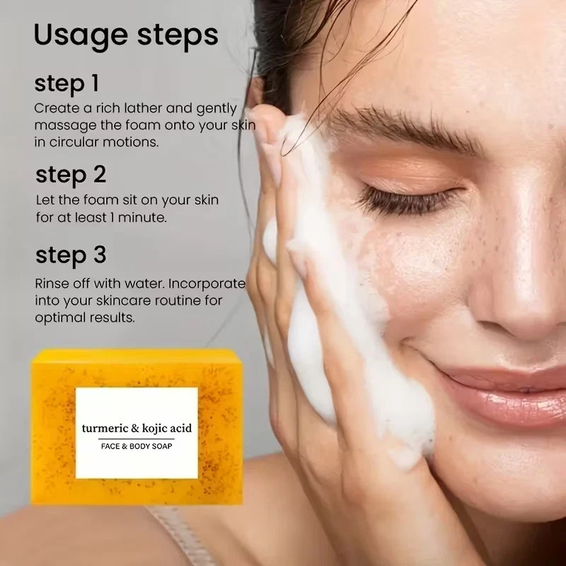 3-Pack Turmeric Glow Soap Bar – Lemon & Kojic Acid, Removing Dark Spots,for acne