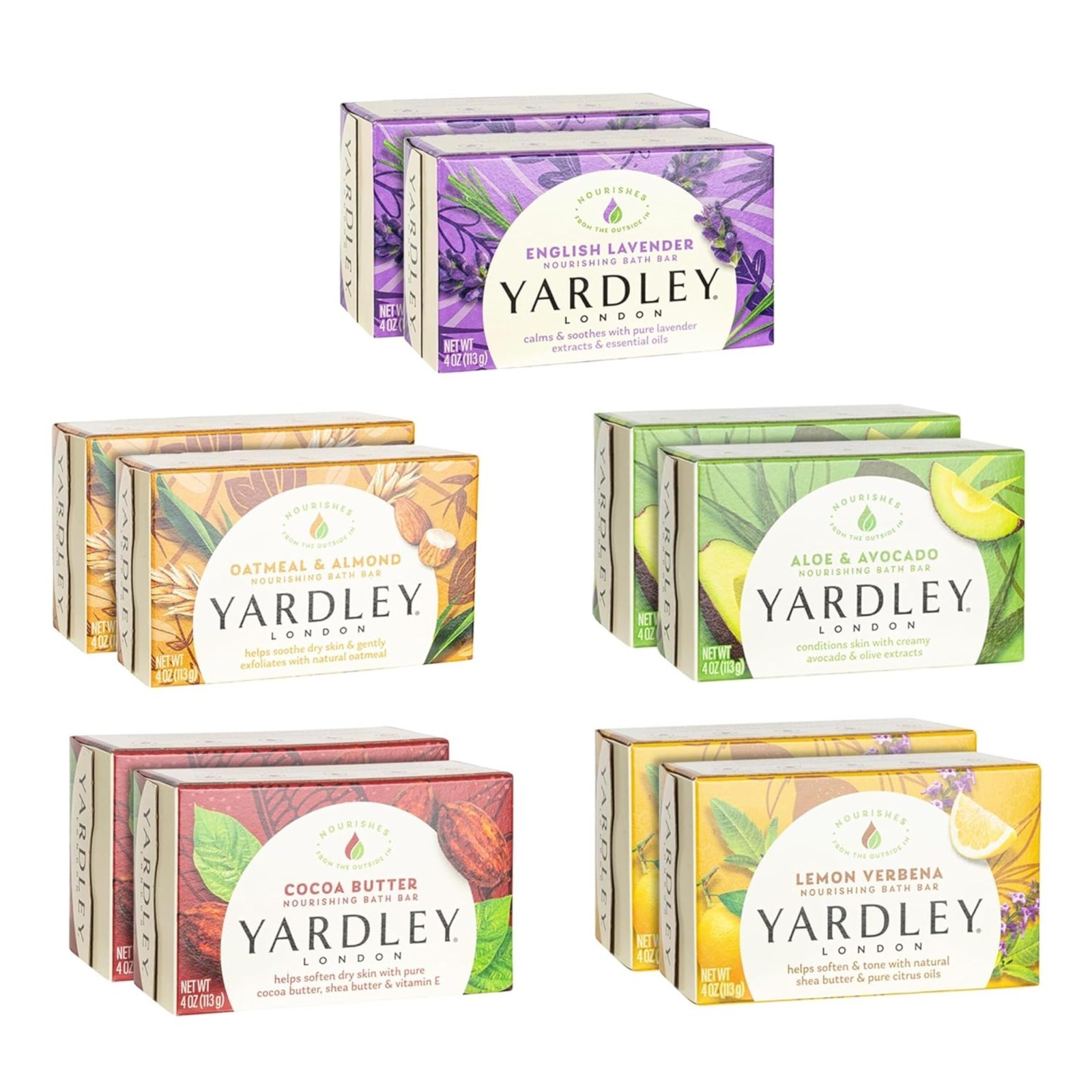 10-Pack Bath Soap Bars – English Lavender, Oatmeal Almond, Aloe Avocado, Cocoa B