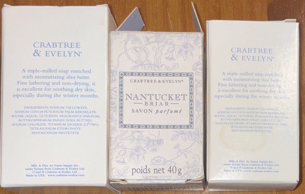 Crabtree & Evelyn Nantucket Briar Bar Soap 40g, 2 La Source Shea Butter Soap New