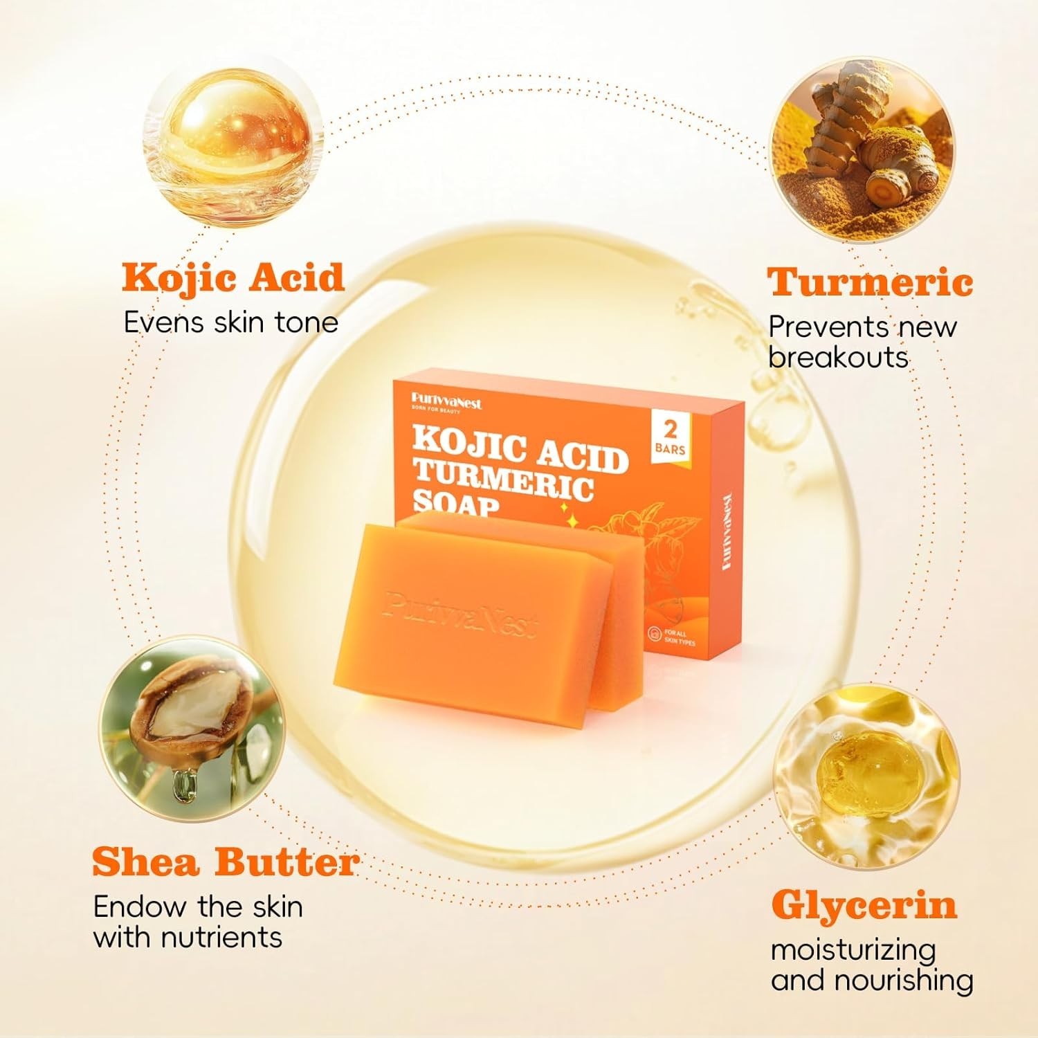Turmeric Kojic Acid Soap Bar with Vitamin C & Shea Butter – Brightening Facial C