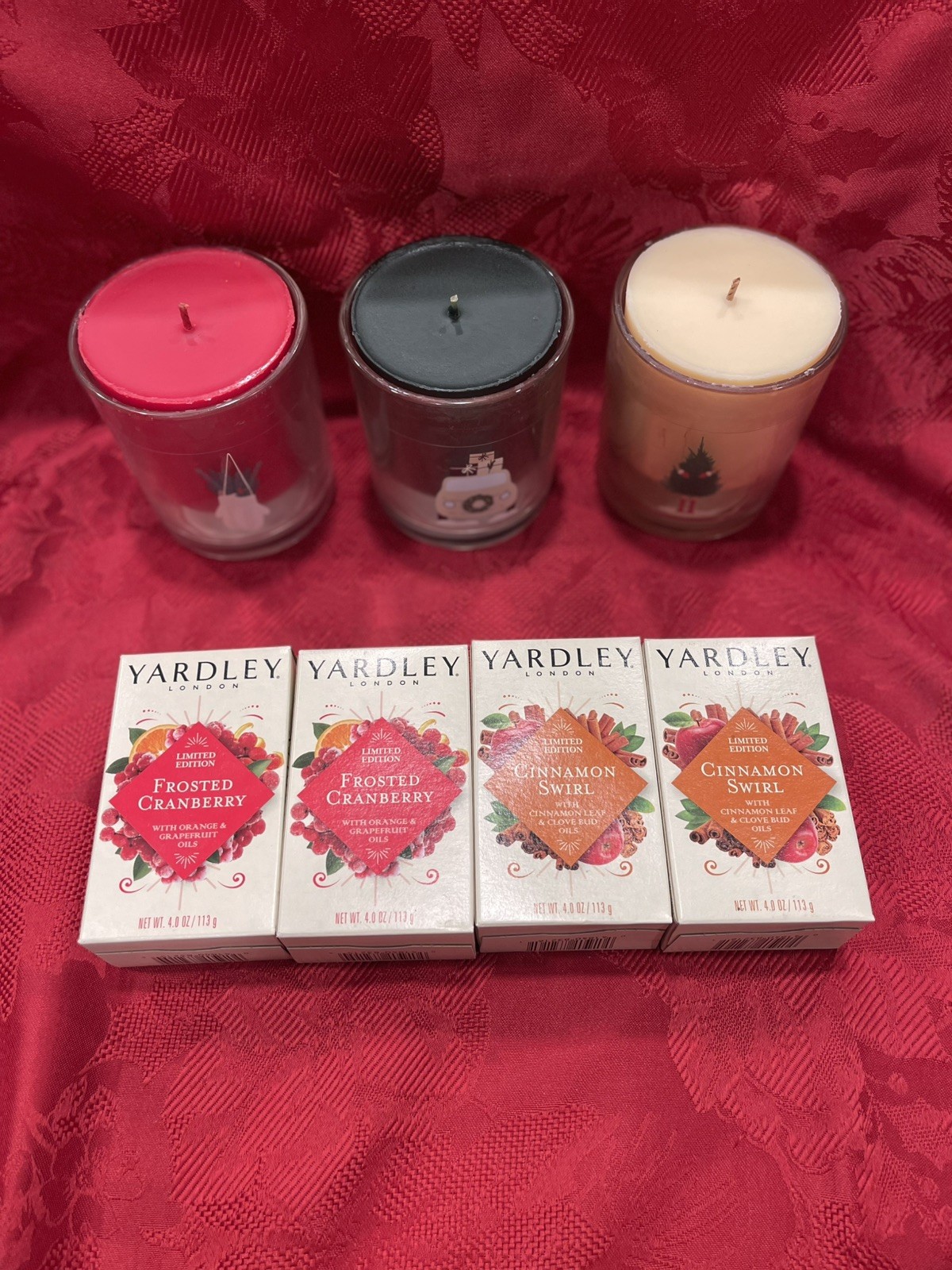 Yardley London Cinnamon Swirl & Frosted Cranberry Soap Bars 4oz Lot of 4