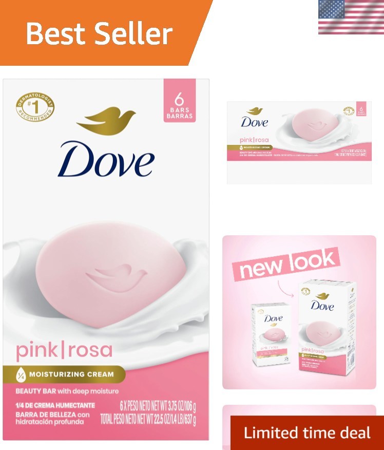 Dermatologist Recommended Pink Rosa Soap – 6 Bars with 1/4 Moisturizing Cream