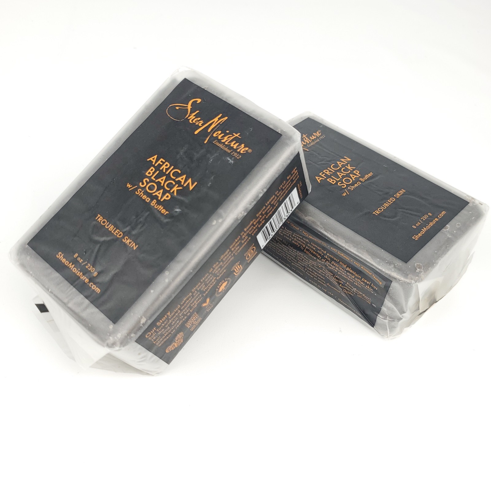 2 Pk Shea Moisture African Black Soap Calm & Clearing Bar Soap, 8 oz each