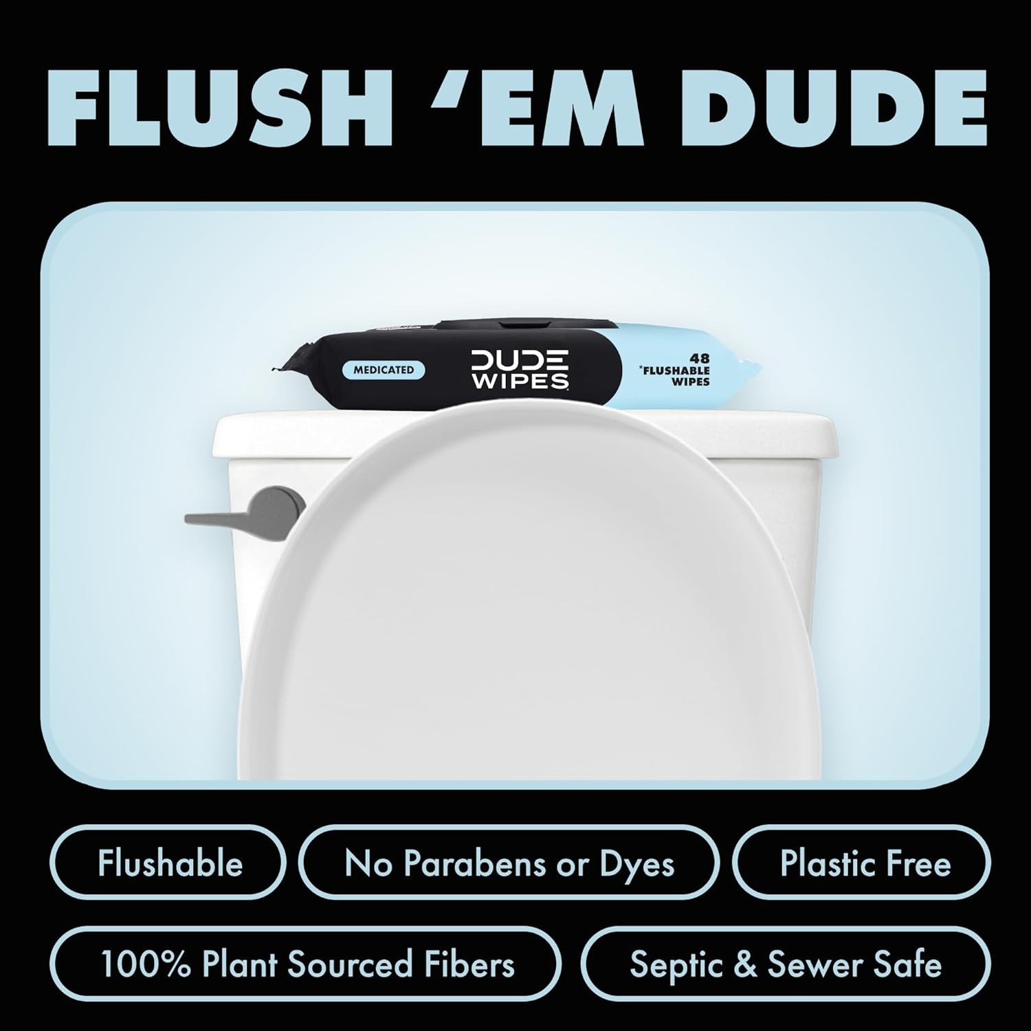 DUDE Wipes – Medicated Flushable – 3 Pack, 144 – Unscented…