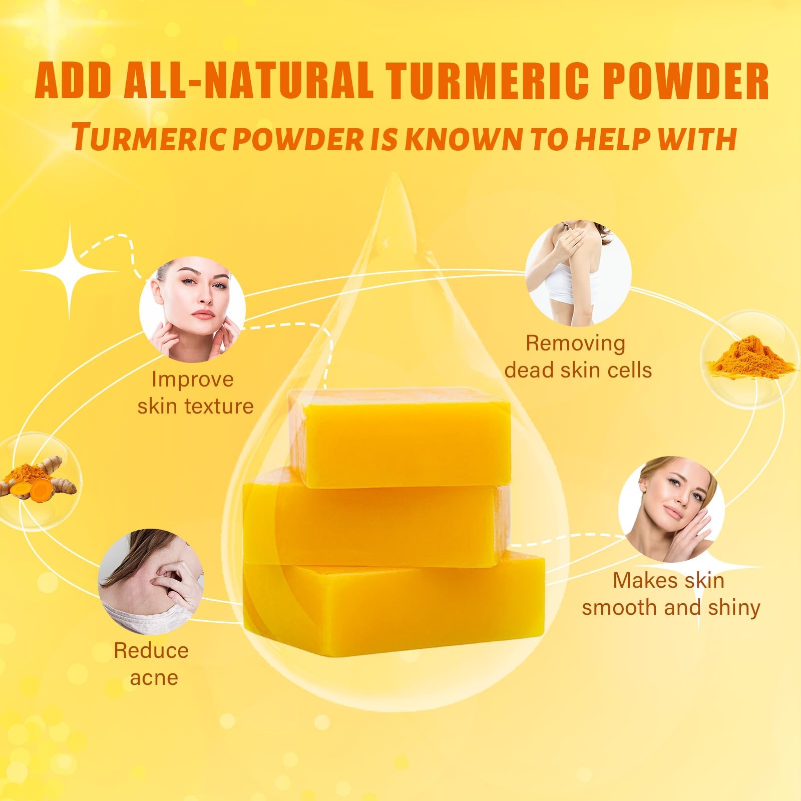 Umpeimvon 3 Pack Turmeric Soap Bar for Face & Body 3.53 Ounce (Pack of 3)