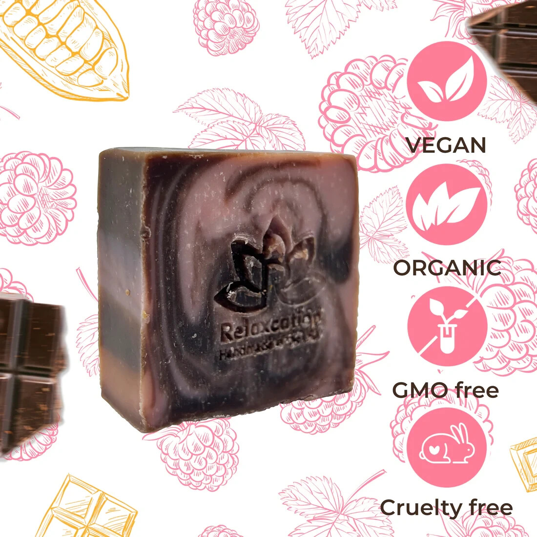 1 Raspberry Chocolate Natural Soap Bar – Moisturizing and Exfoliating Square