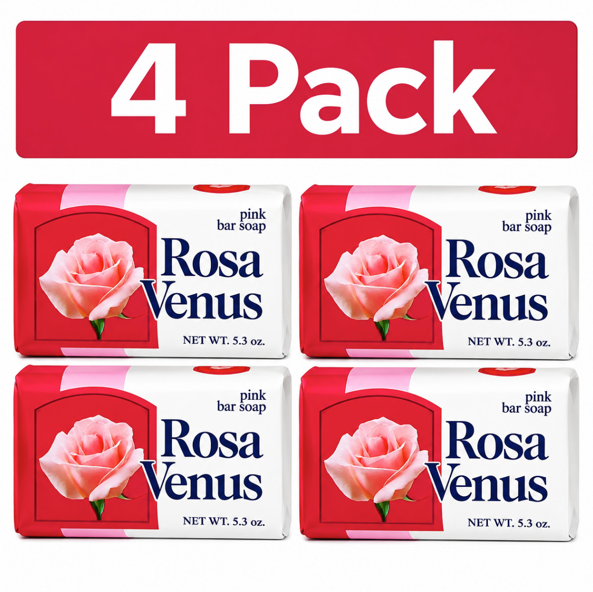 Rosa Venus Pink Bar Soap 3.5 oz Floral Scent Bath Soap – 4 Pack