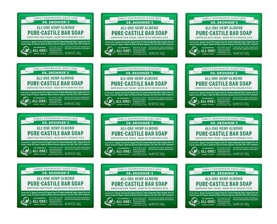 Dr. Bronner’s All-One HEMP ALMOND Pure Castile Bar Soap 5 oz ***12 PACK*****