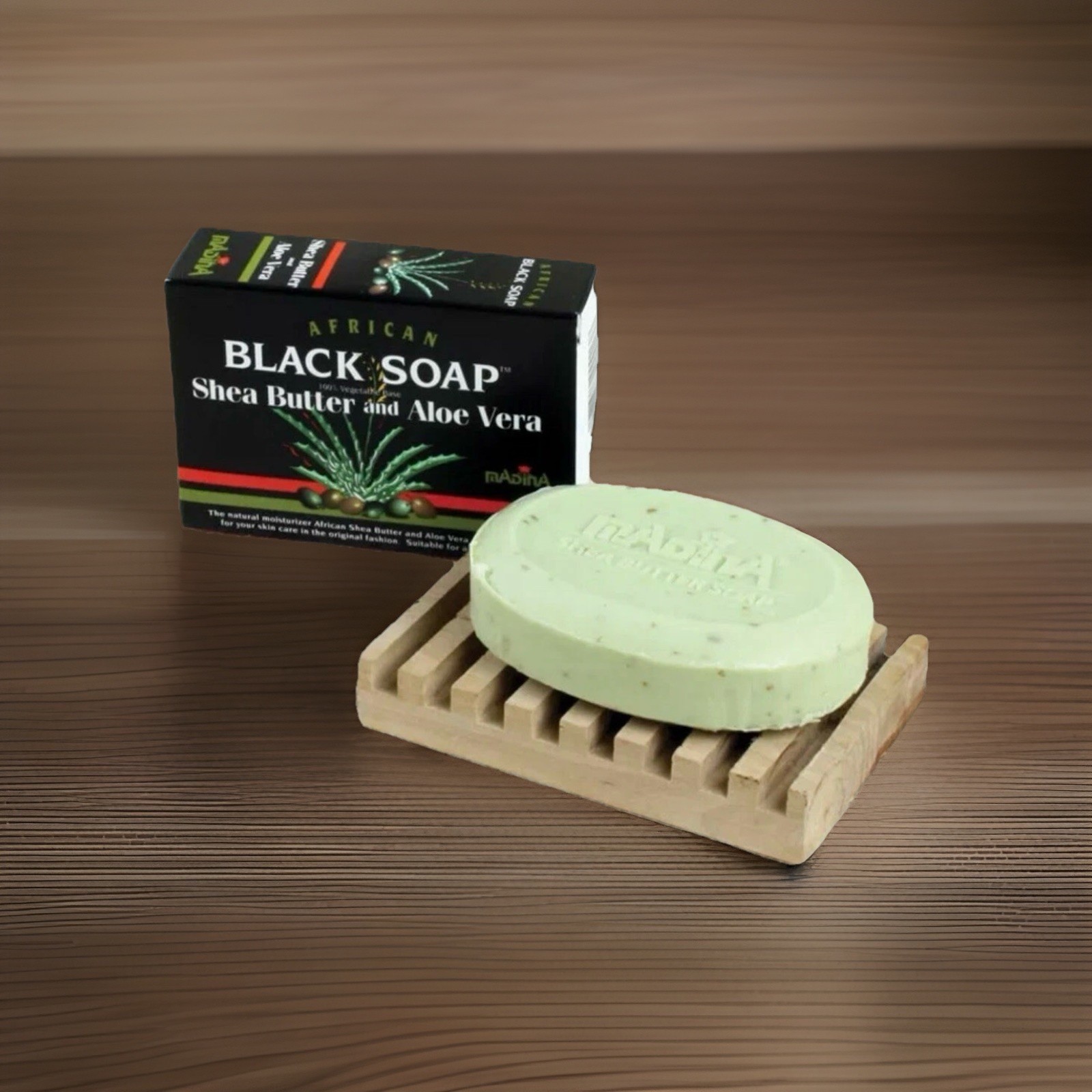 Madina African Black Soap Shea Butter and Aloe Vera Bars 3.5 oz Pack of 6