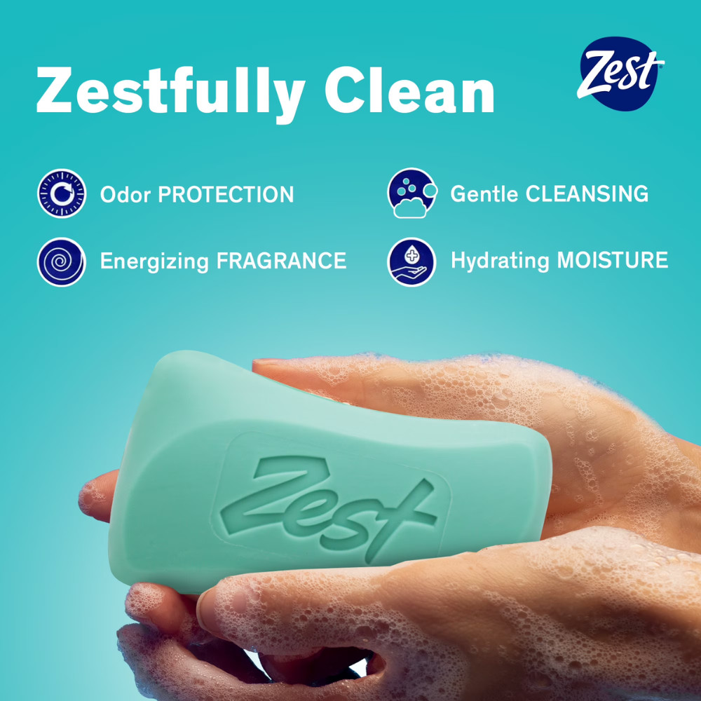 Zest Deodorant Bar Soap Hydrating Moisture Aqua 4oz, 64 Bars Total, for All Skin