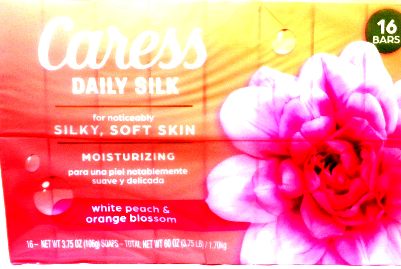 Caress Soap Daily Silk Beauty, White Peach & Orange Blossom, 3.75 oz 16 Bars