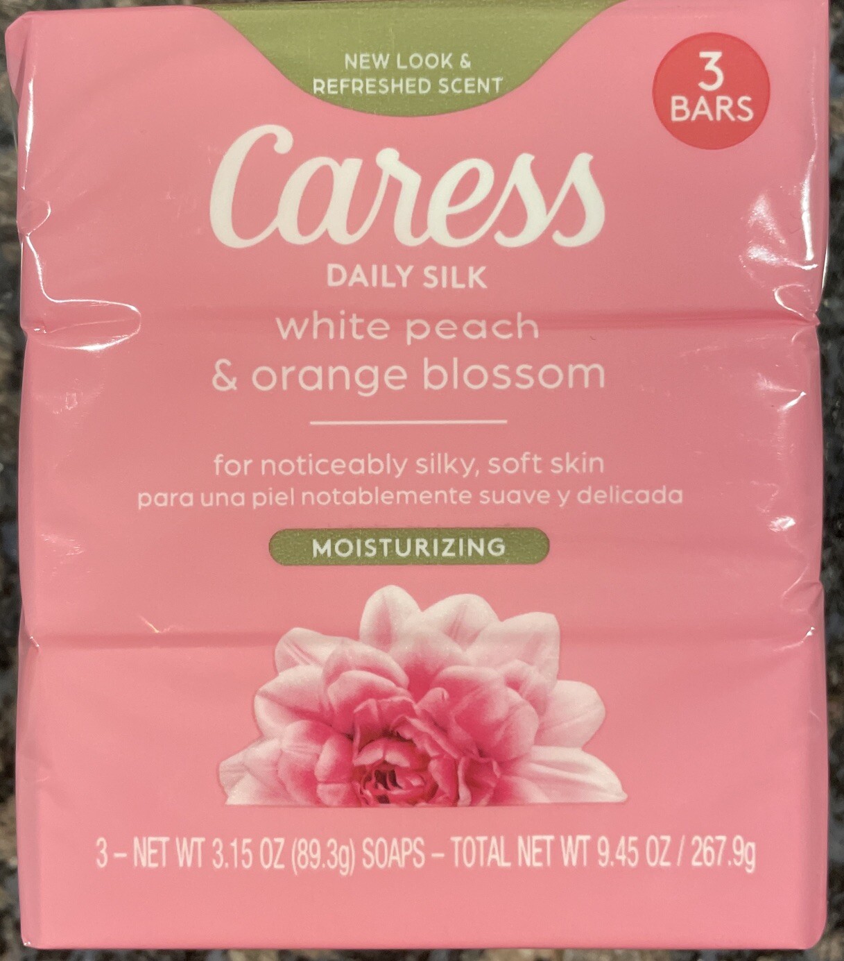 🫧 Caress (3-Bars) 3.15 Oz. Bars ●DAILY SILK● White Peach & Orange Blossom Bars.