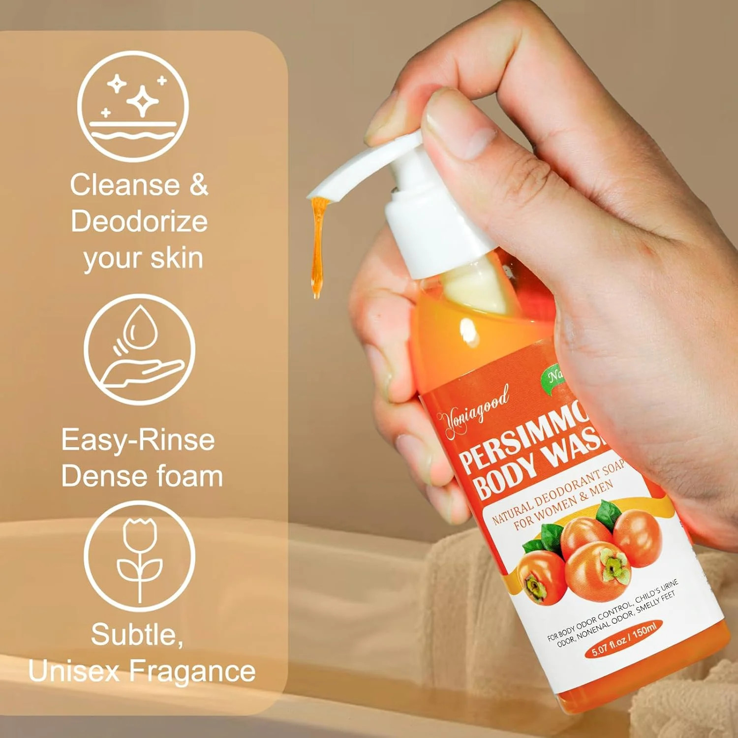 2 PCS Persimmon Body Wash Strong Odor Control Natural Eliminator Old Smell