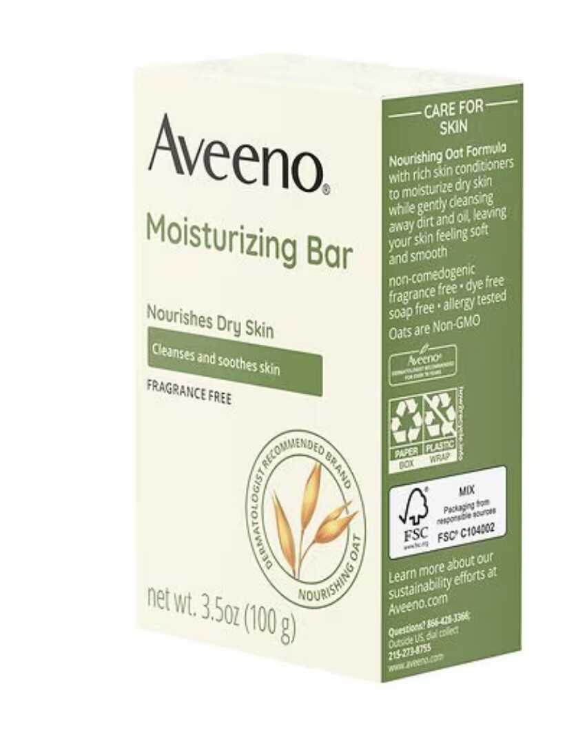 2 Pack Aveeno Moisturizing Bar For Dry Skin 3.5Oz Each Dermatologist Recommended