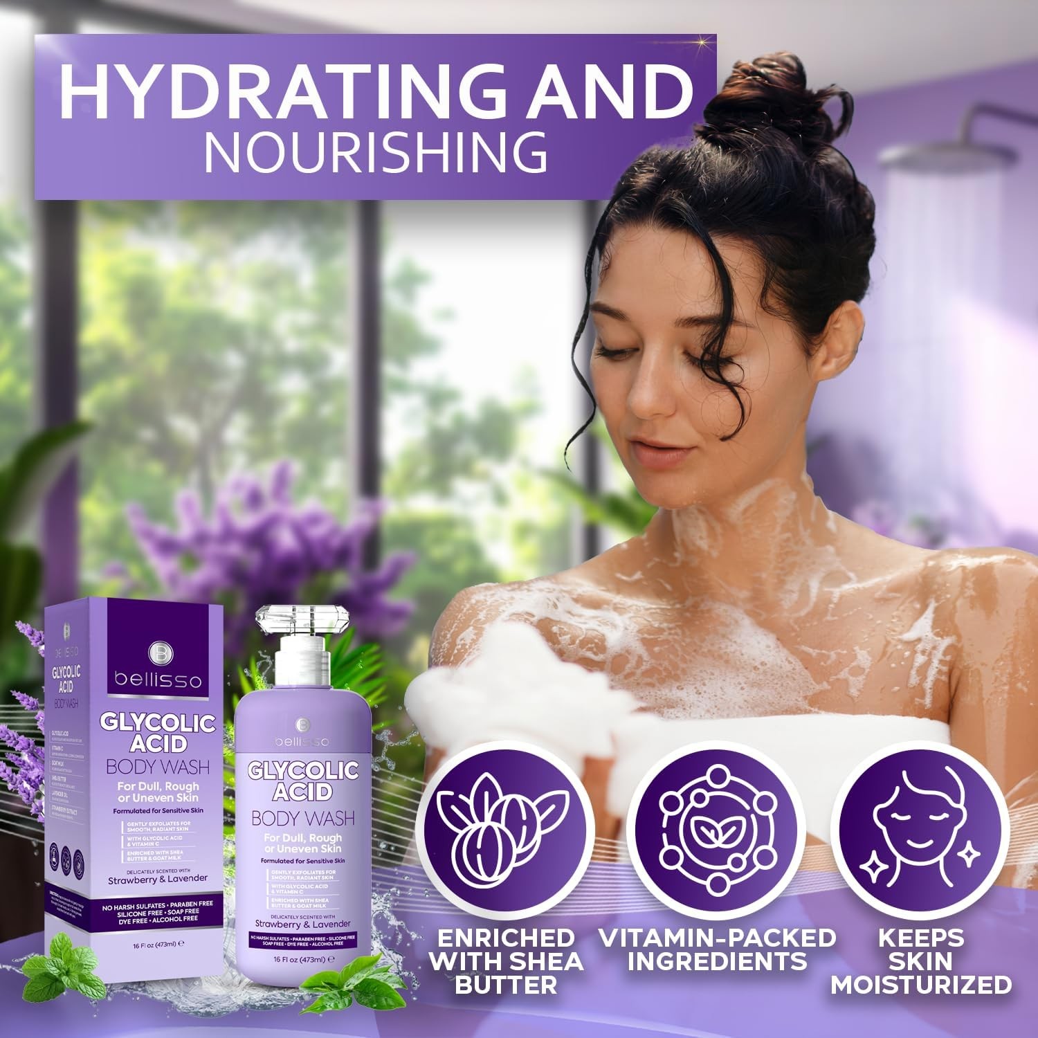 Glycolic Acid Body Wash – Exfoliating AHA Liquid Soap for Rough and Bumpy Skin –