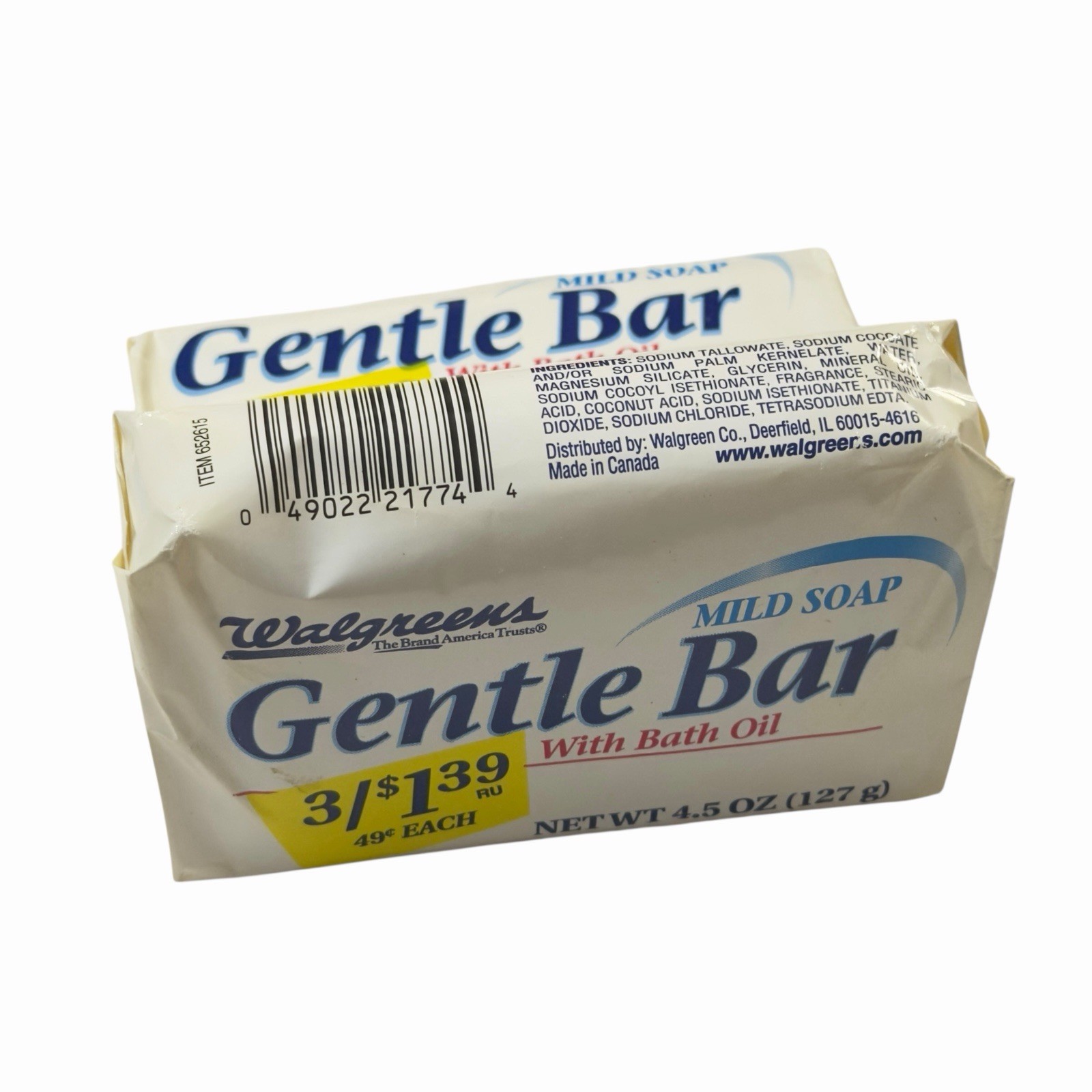 Vintage Walgreens Mild Soap Gentle Bar With Bath Oil (2x 4.5oz Bars)