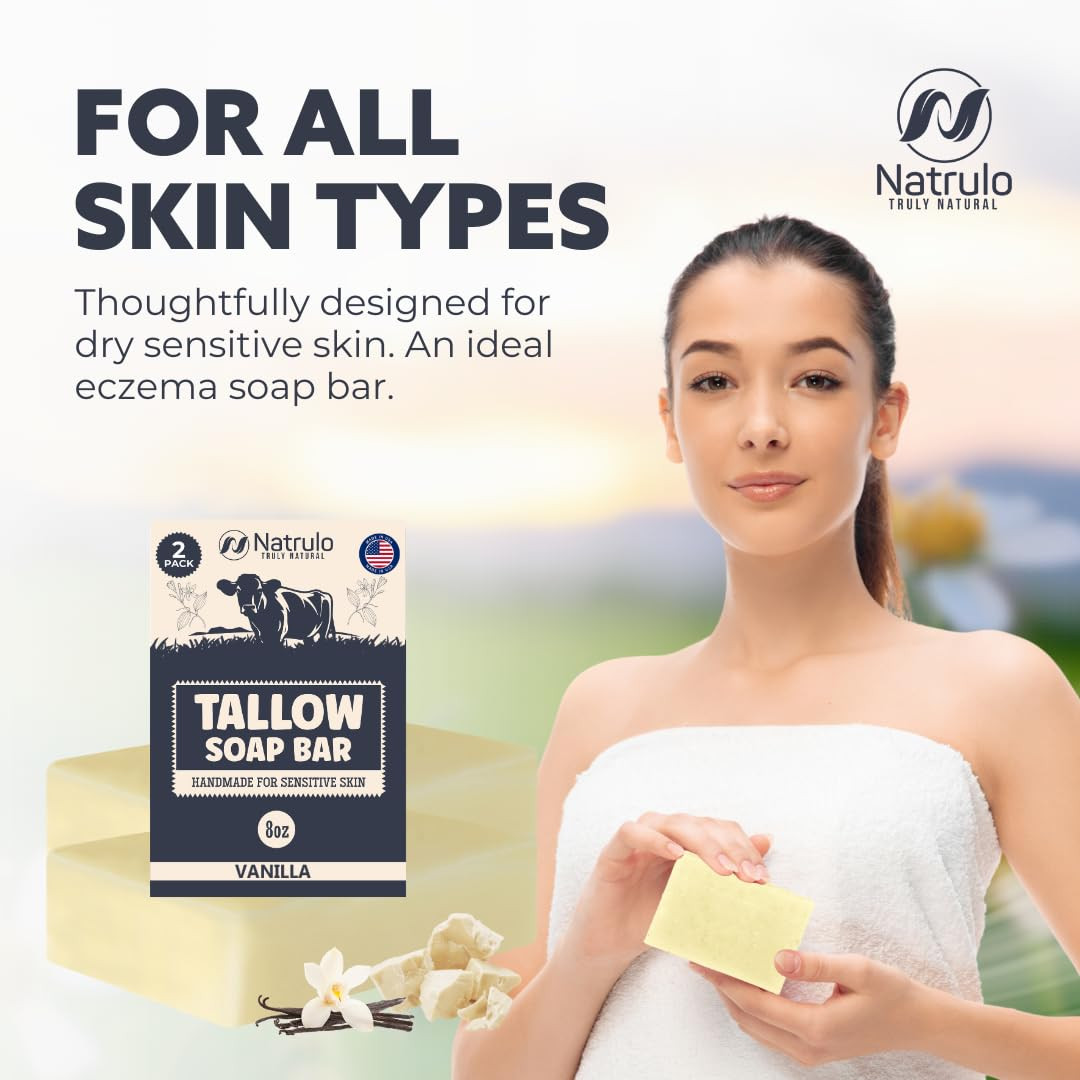 Grass Fed Beef Tallow Soap Bar All Natural for Eczema Dry Sensitive Skin 2 Pack