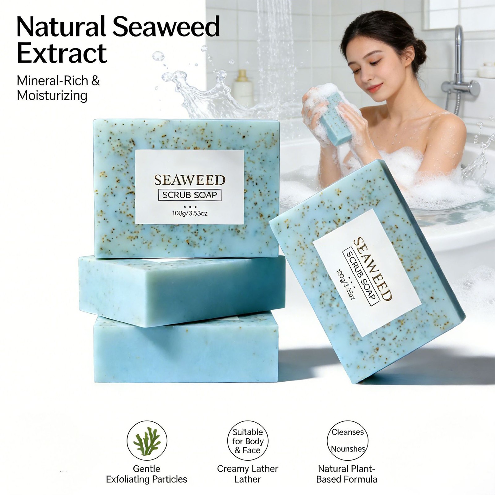 100g Seaweed Scrub Exfoliating Soap Bar Oil Control Moisturizing Smooth Skin