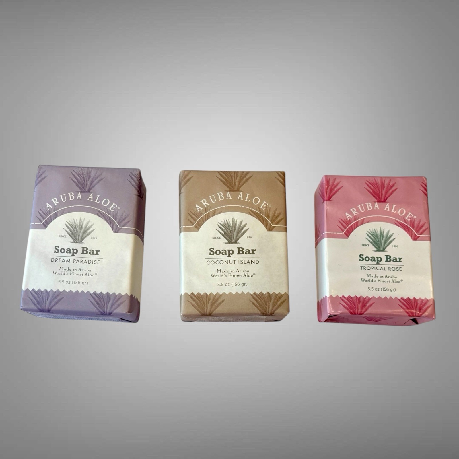 3 Bars Of New Aruba Aloe Soap Dream Paradise, Coconut Island & Tropical Rose