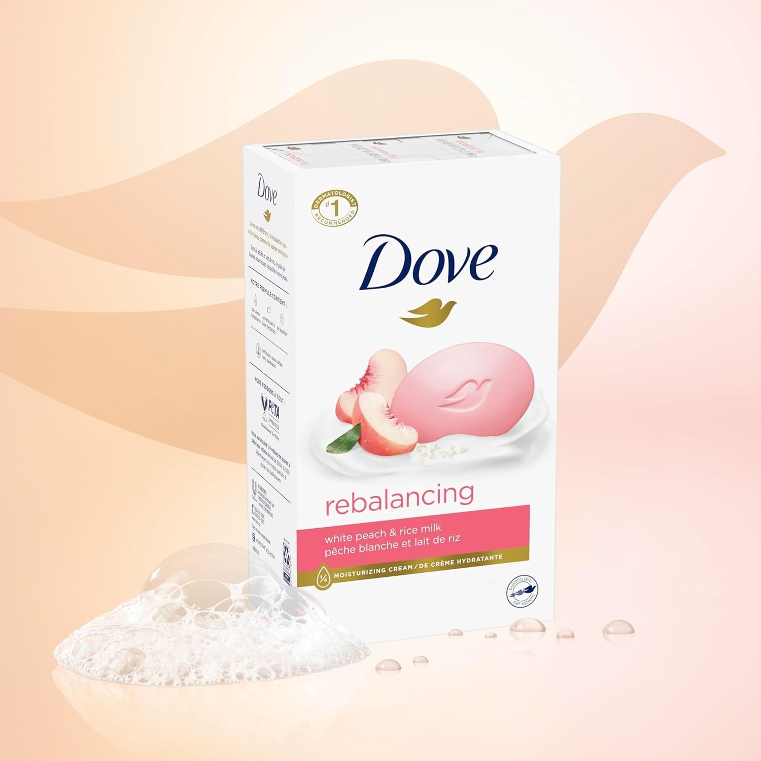 Dove Beauty Bar Soap Rebalancing White Peach & Rice Milk 6 Count for a Nourished