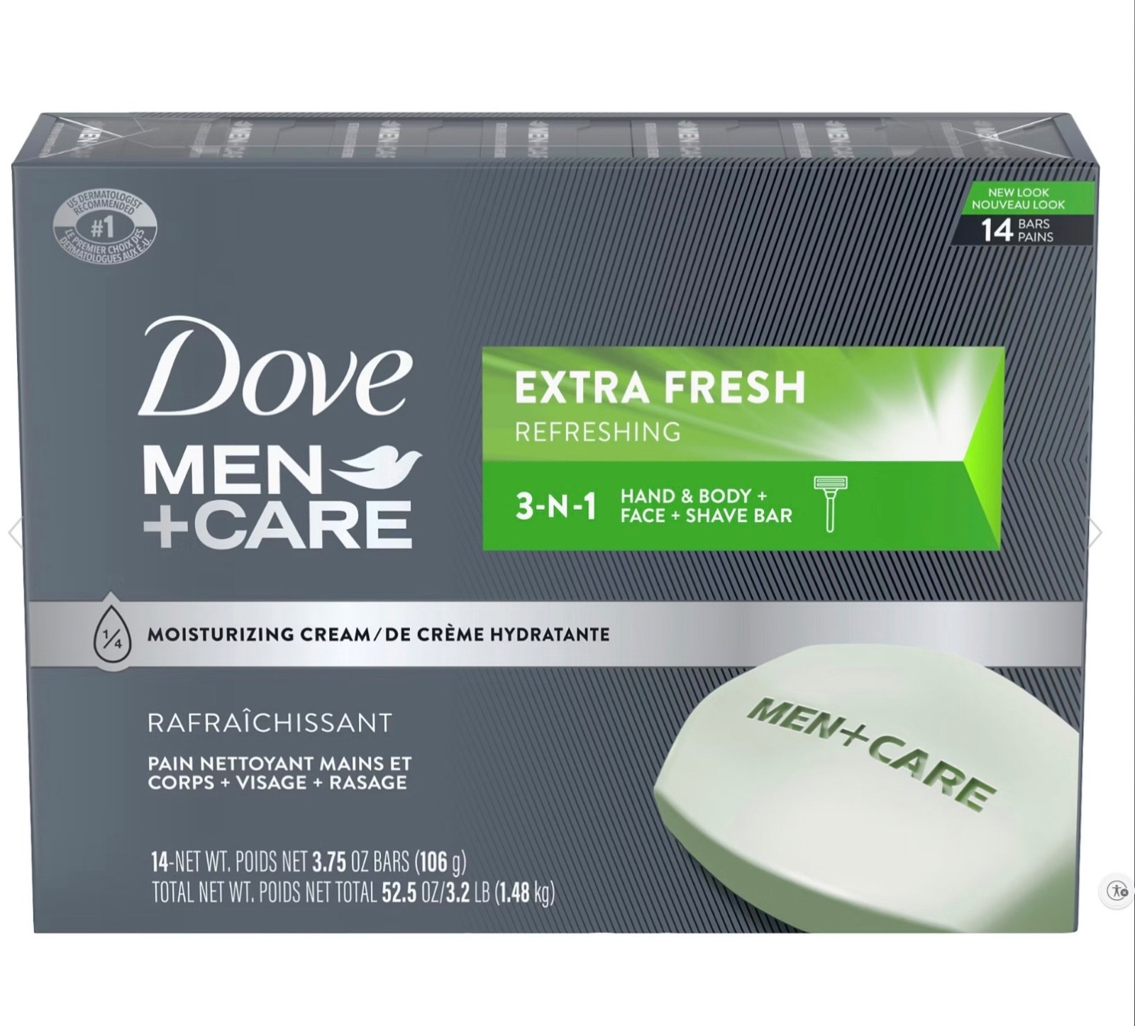 Dove Men+Care Body And Face Bar Soap, Extra Fresh, 3.75 oz, 14 ct Great Price