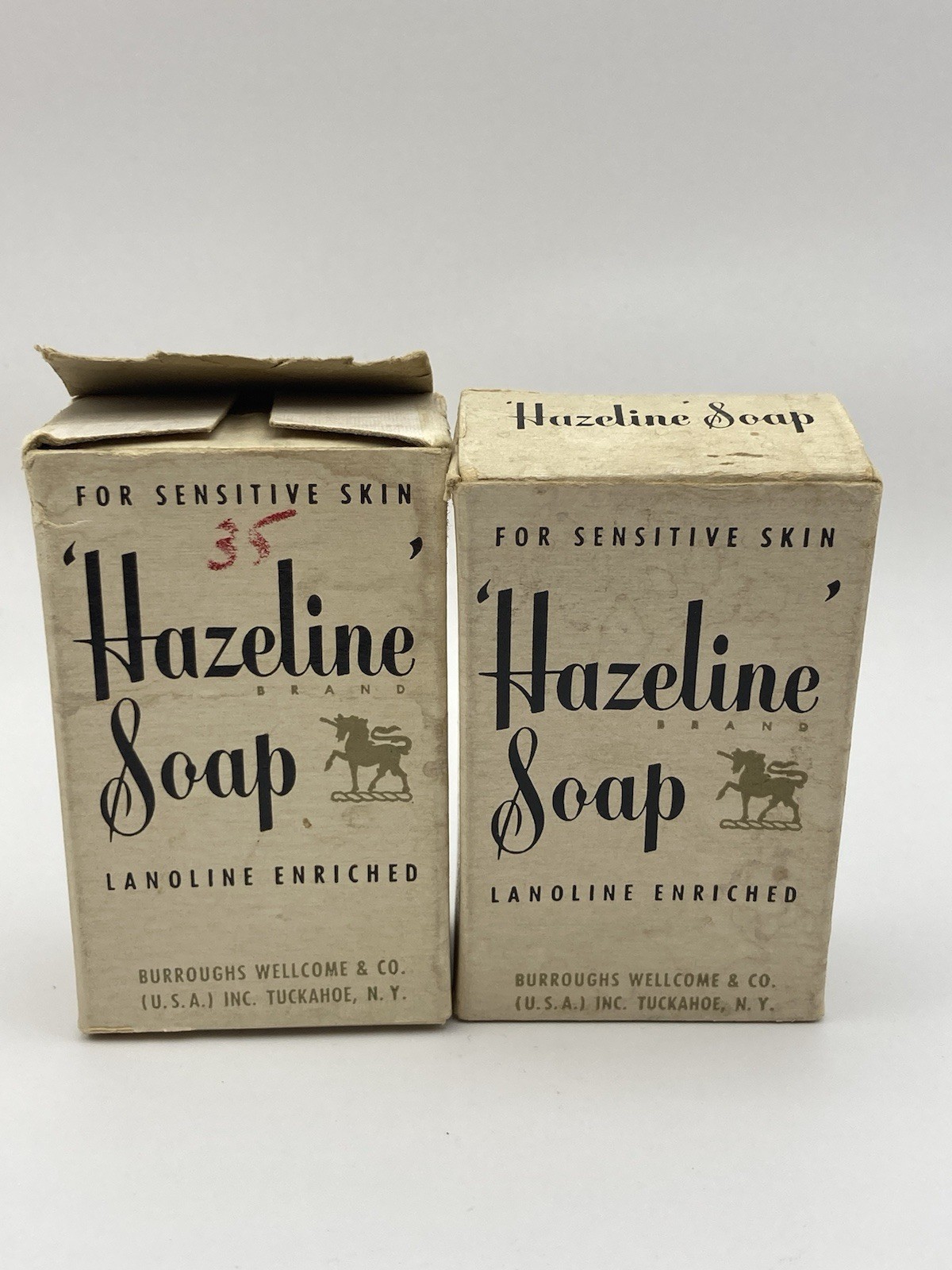LOT of 2 – Vintage/Antique Hazeline Lanoline Soap Burroughs Wellcome & Co. NOS