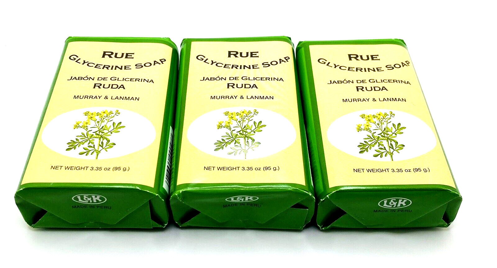 Murray & Lanman Rue Glycerine Soap Bars 3.35 oz Jabon de Ruda (3 Pack)