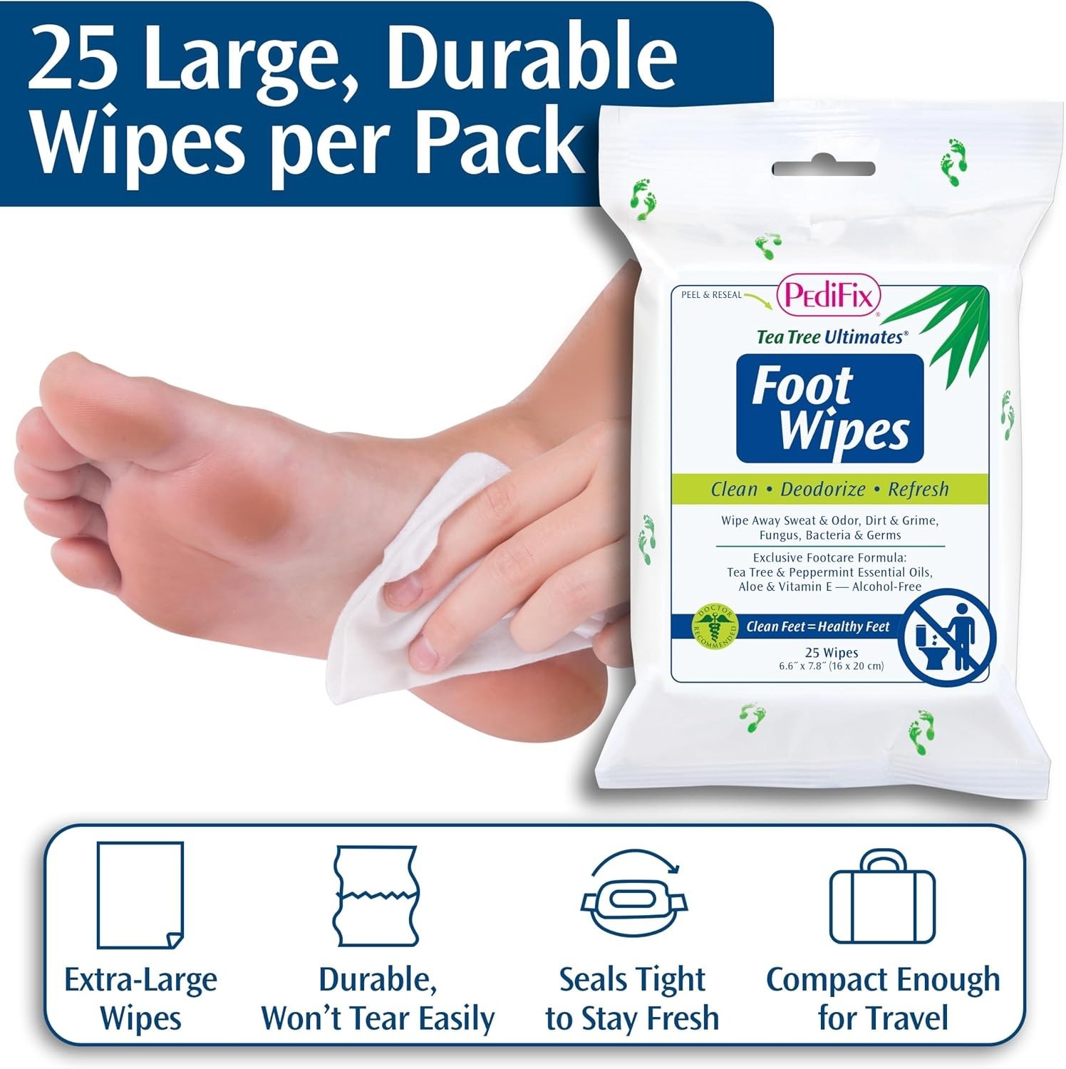 Tea Tree Ultimates Foot Wipes with Tea Tree Oil, Peppermint & Aloe