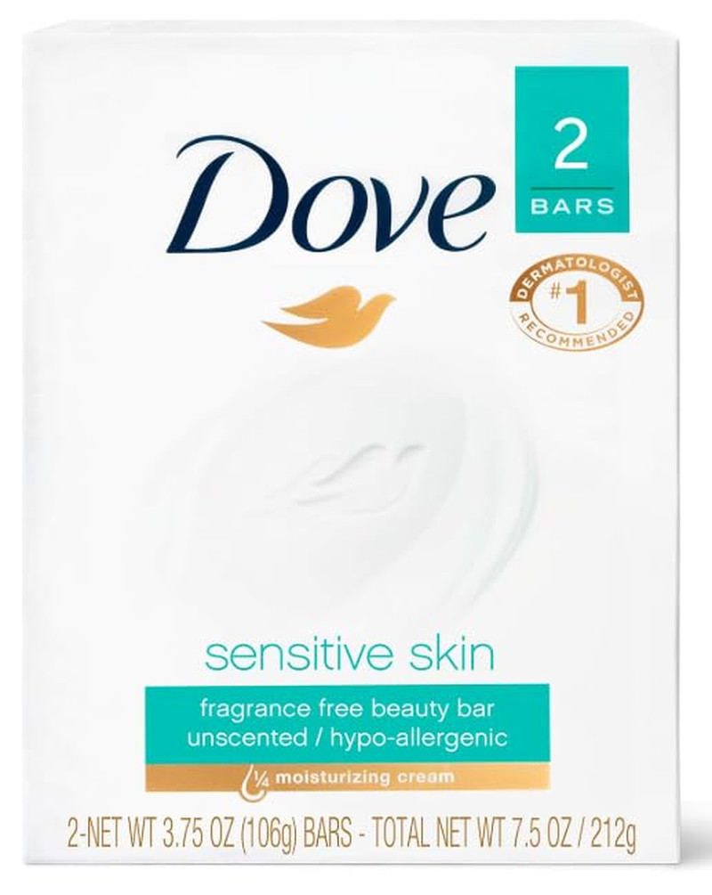 Dove Beauty Bar Soap Sensitive, 24 Bars for Sensitive Skin, Fragrance Free and H