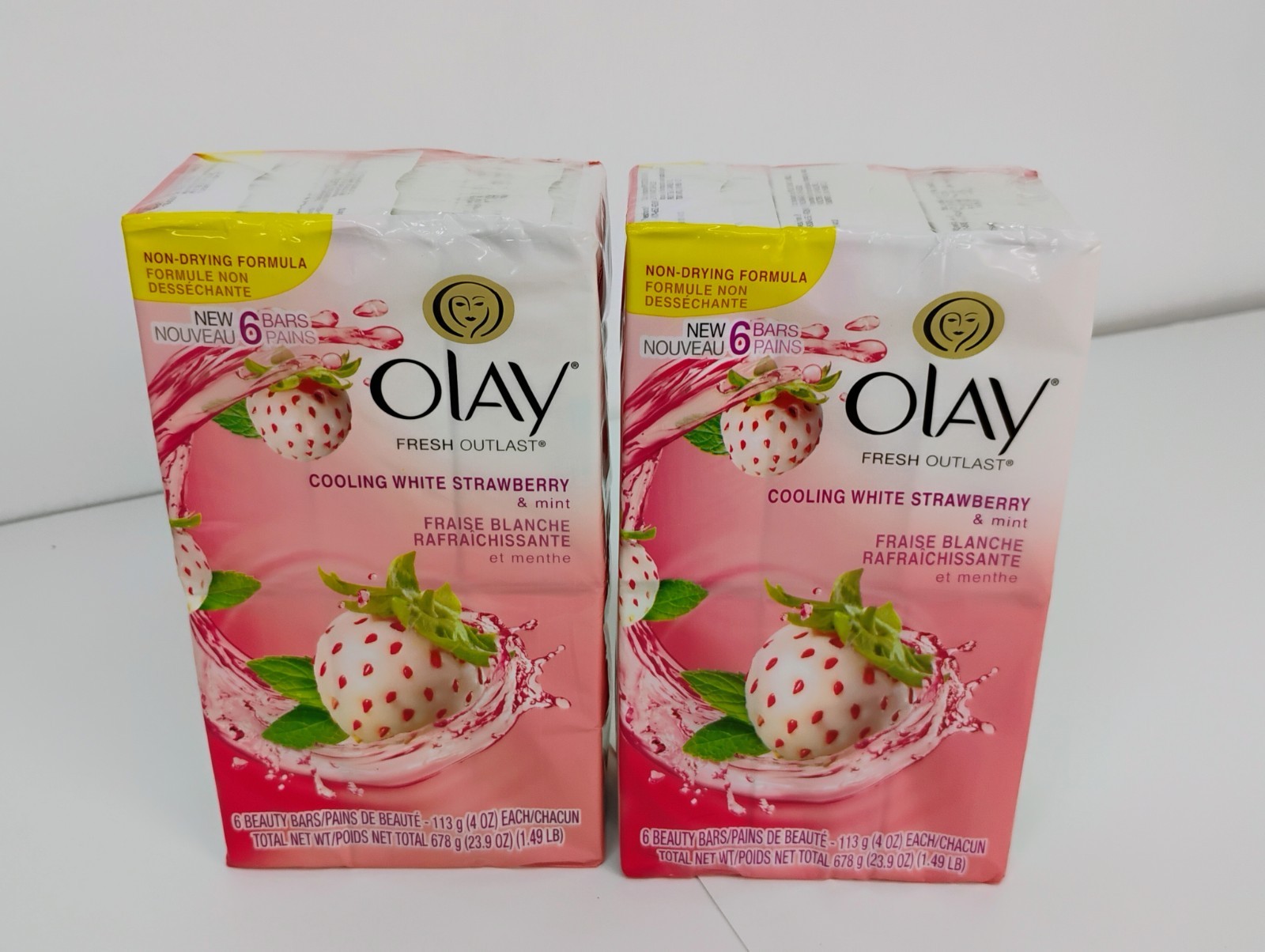 (12) Olay Fresh Outlast Cooling White Strawberry+ Mint Bar Soap 4 Oz
