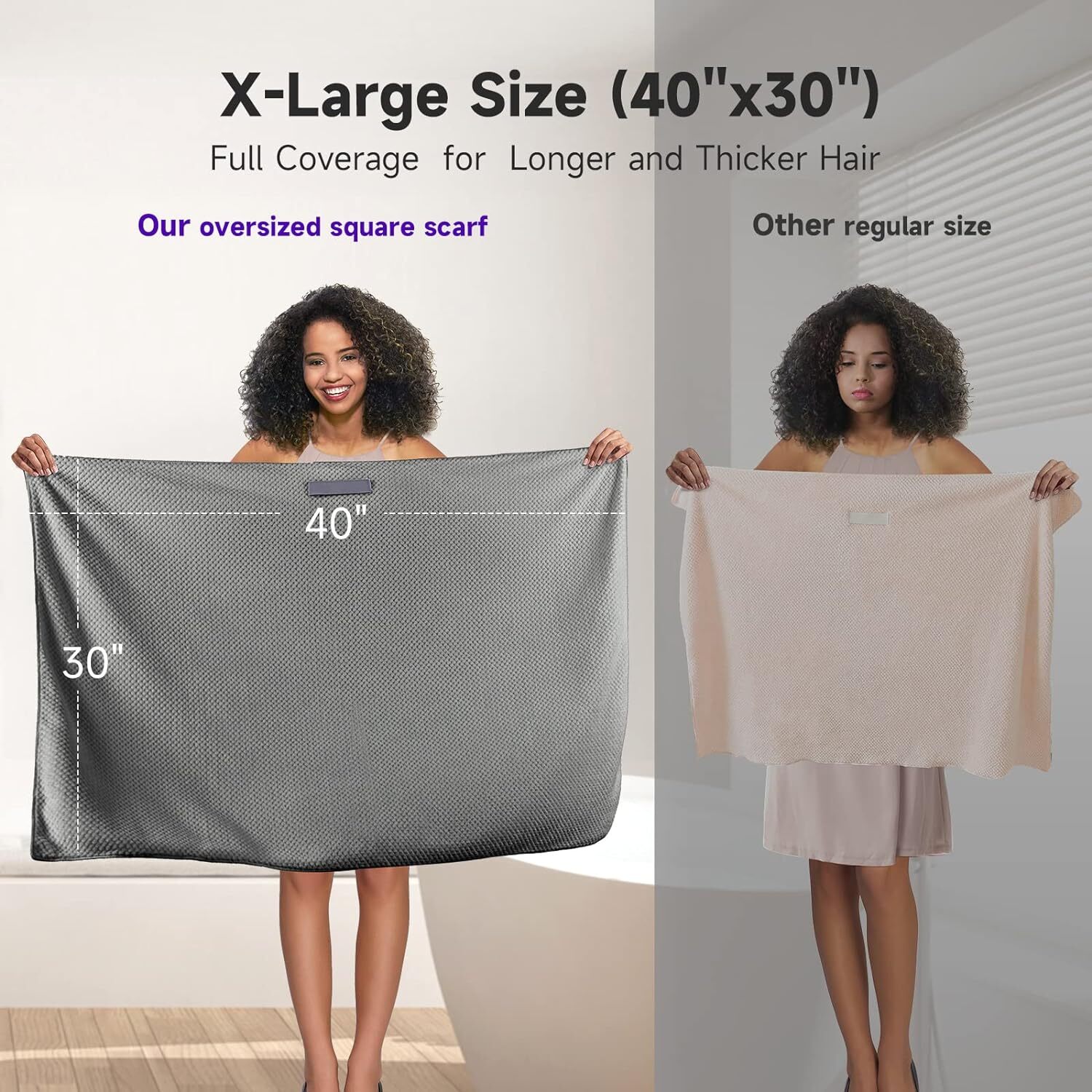 Extra Large Microfiber Hair Towel for Women Long, x-large (40″ x 30″), Grey