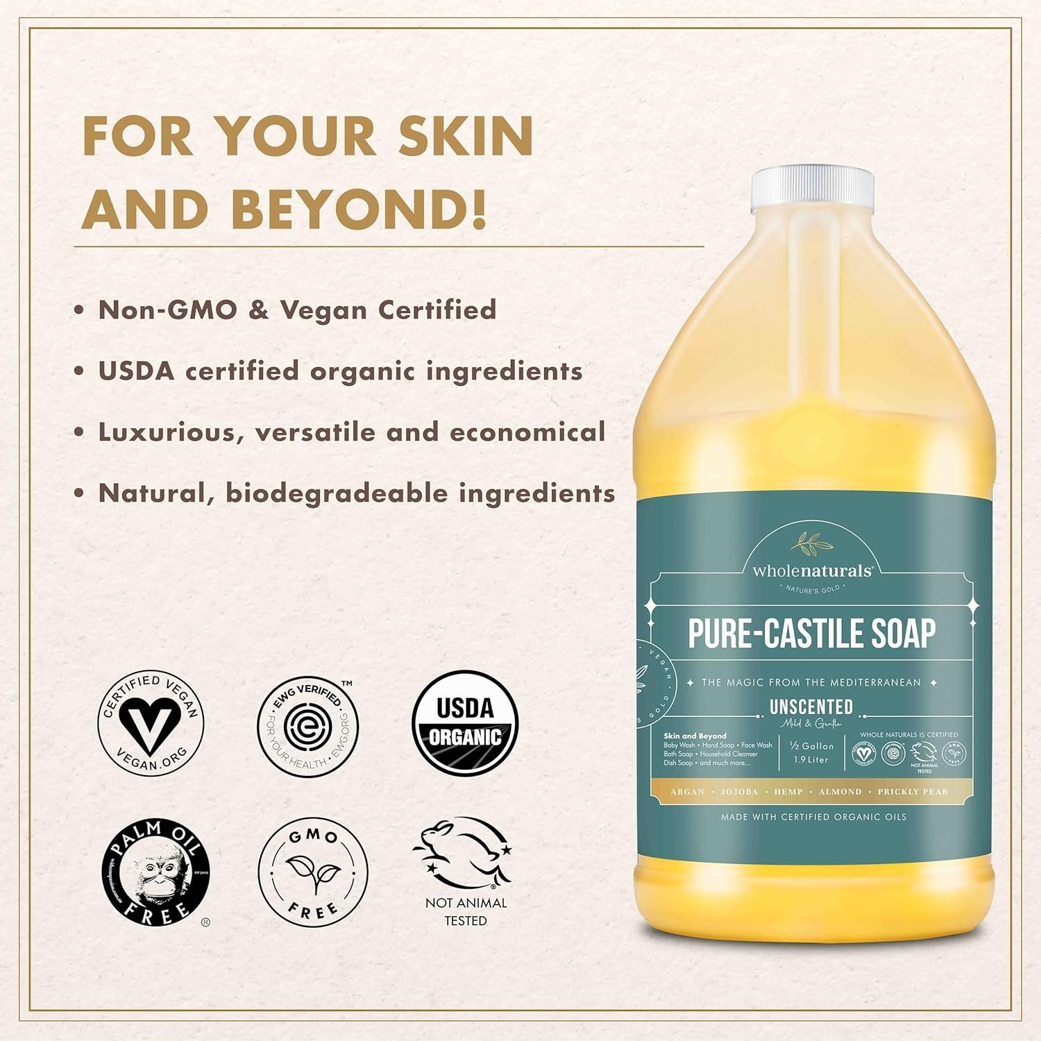 Pure Castile Soap – EWG Verified & Palm Oil Free, Unscented 128 Fl Oz (2 Pack)