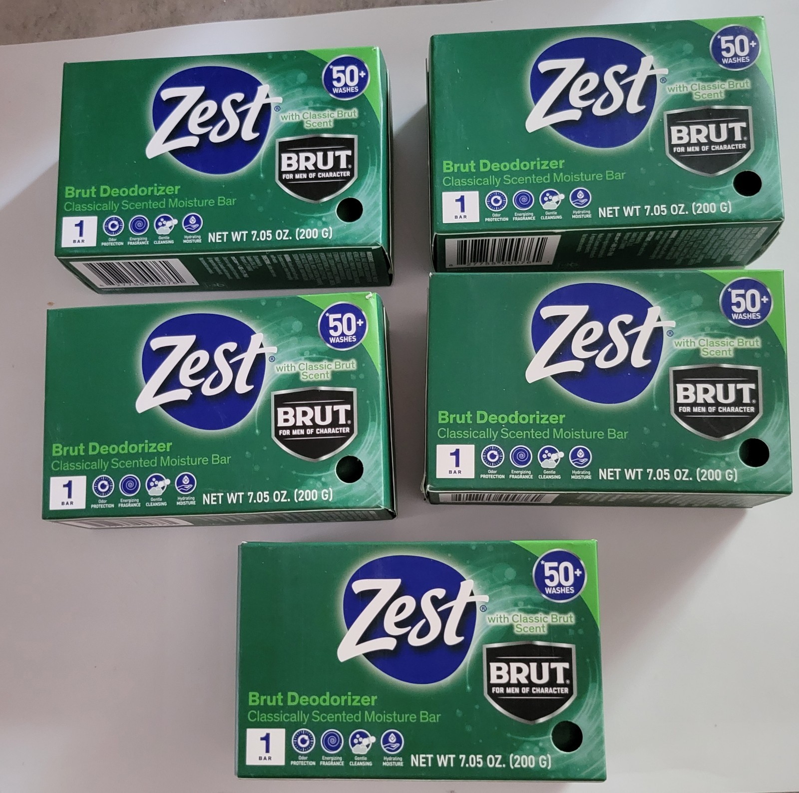 5x Lot Zest Brut Deodorizer Classically Scented Moisture Bar Soap 7.05 oz.