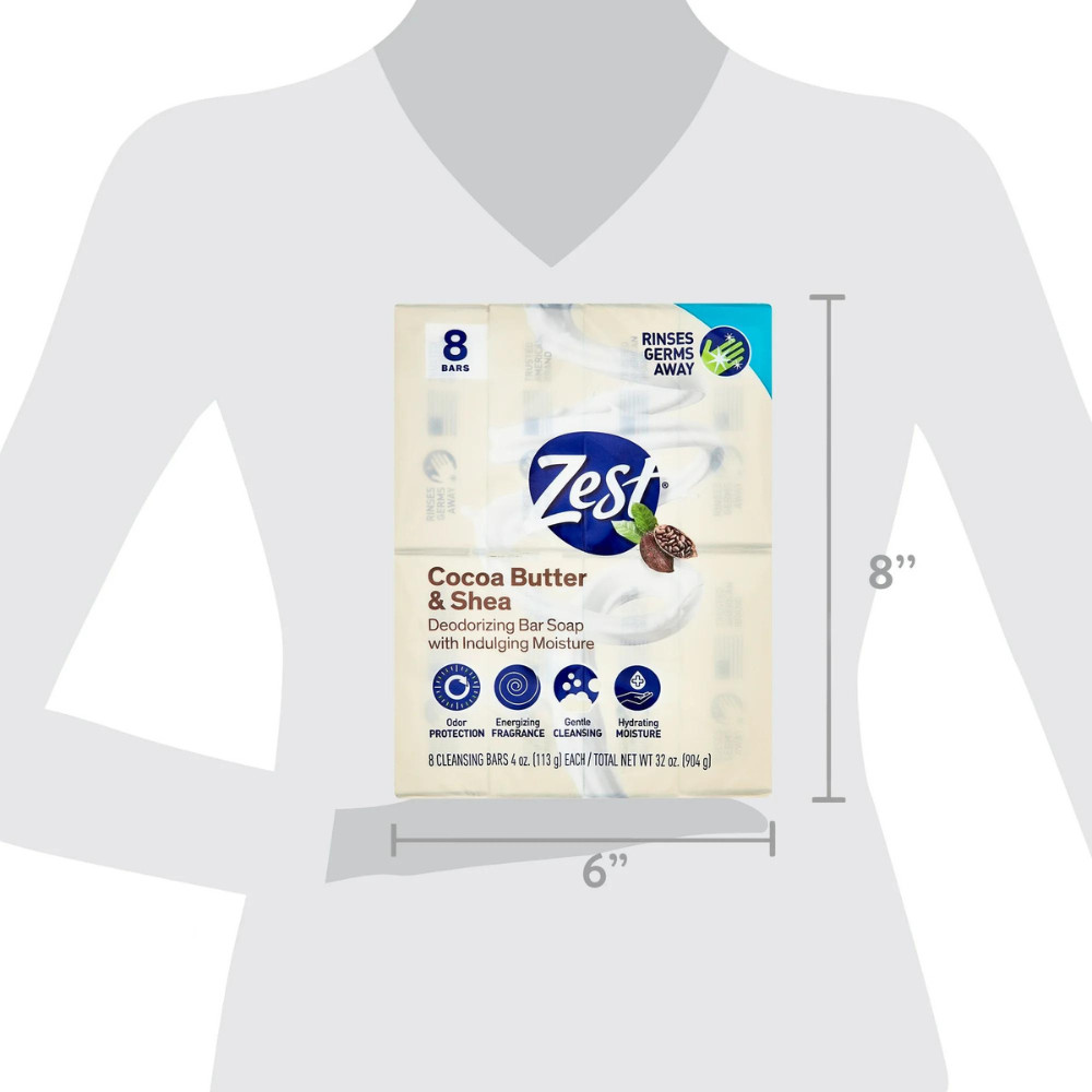 Zest Cocoa Butter & Shea Bar Soap, for All Skin Types, 4 oz, 8 Bars, Scented