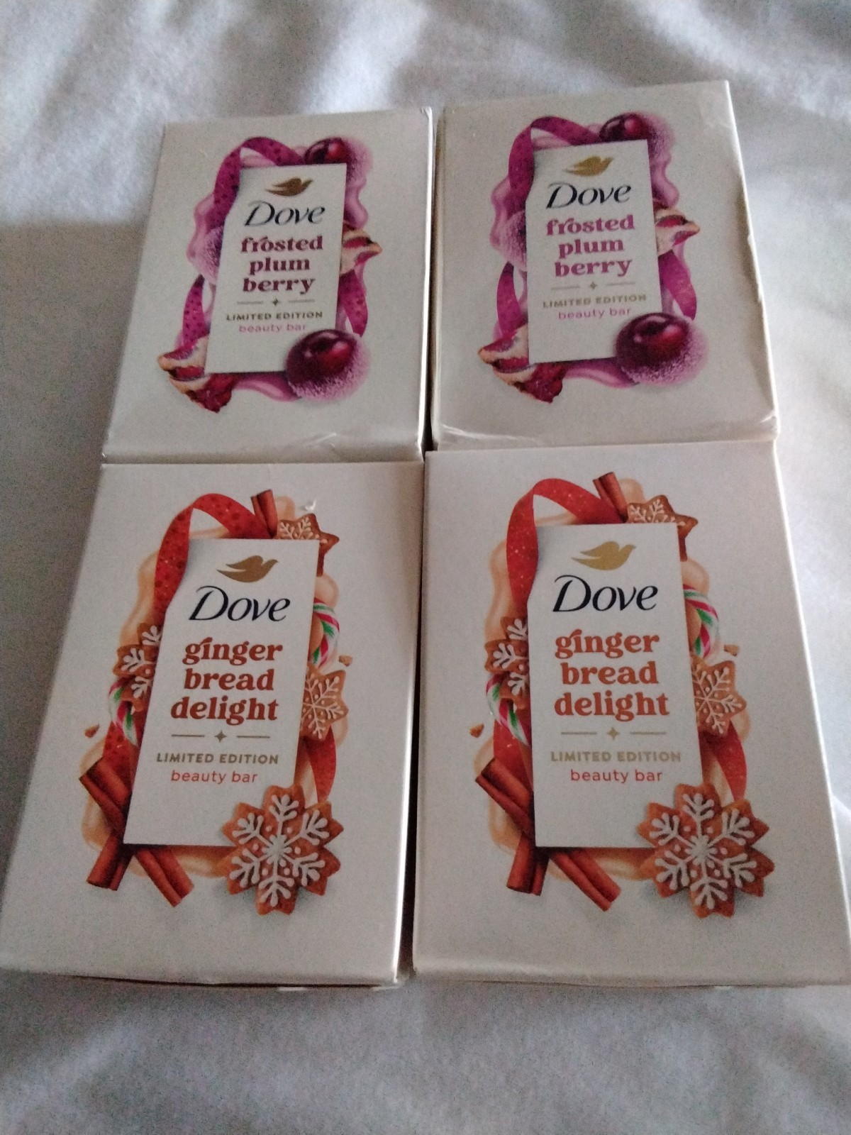 4 Bars: Dove Bar Soap Frosted Plum Berry / Gingerbread Delight 3.75oz ea
