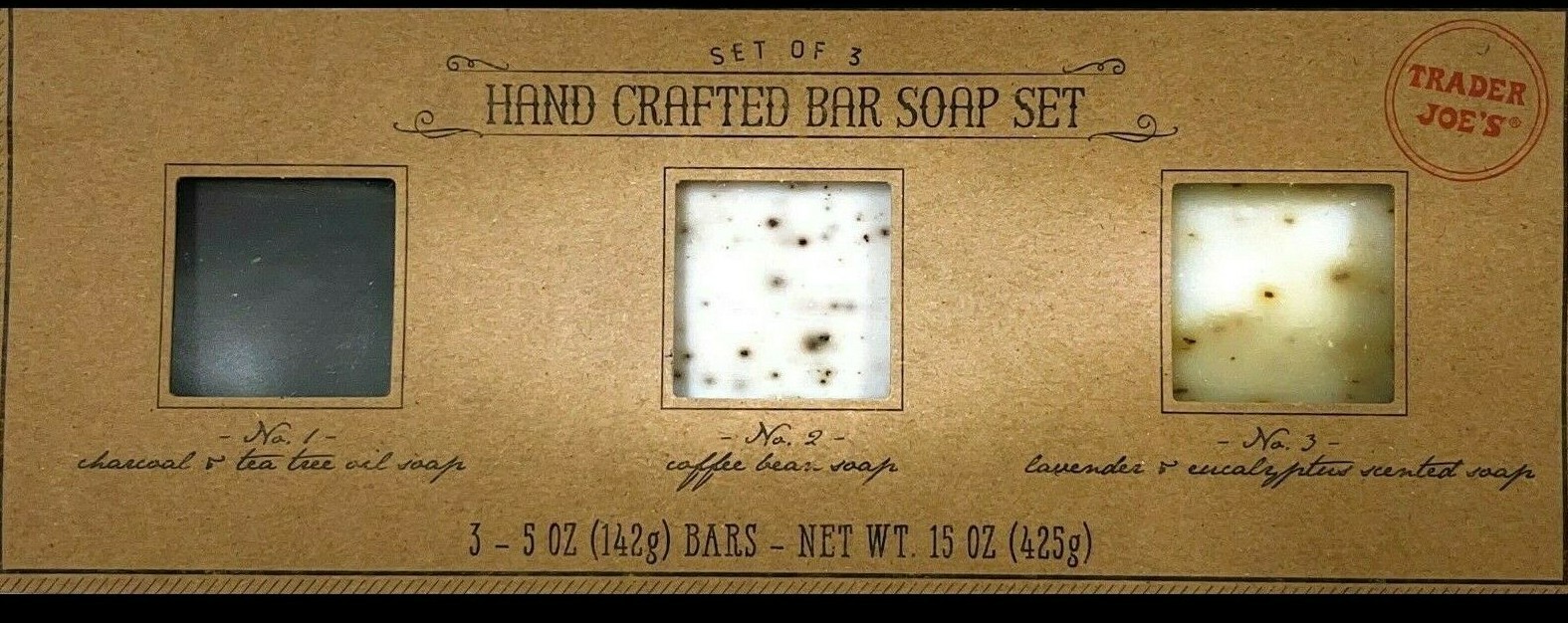 QUANITY 2 Trader Joes Bar Soap Sets of 3 Charcoal, Coffee Bean & Lavender 069042