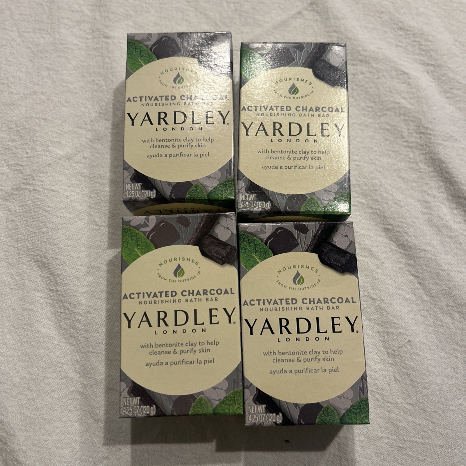 Lot of 4 Yardley London Activated Charcoal Bars Soap 4.25 oz w/ Bentonite Clay