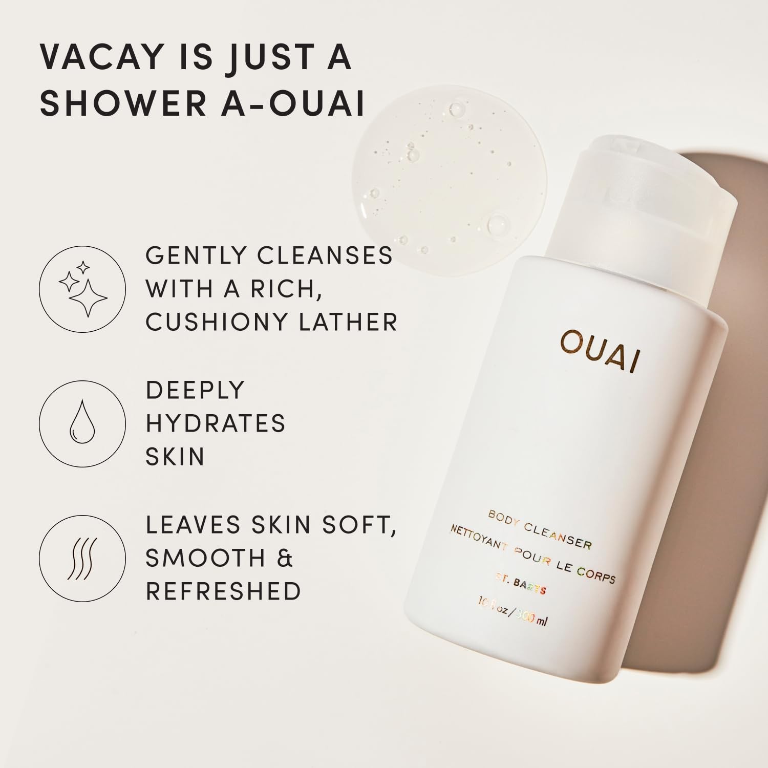 OUAI Body Cleanser, St. Barts – Foaming Wash 10 Fl Oz (Pack of 1), CC306