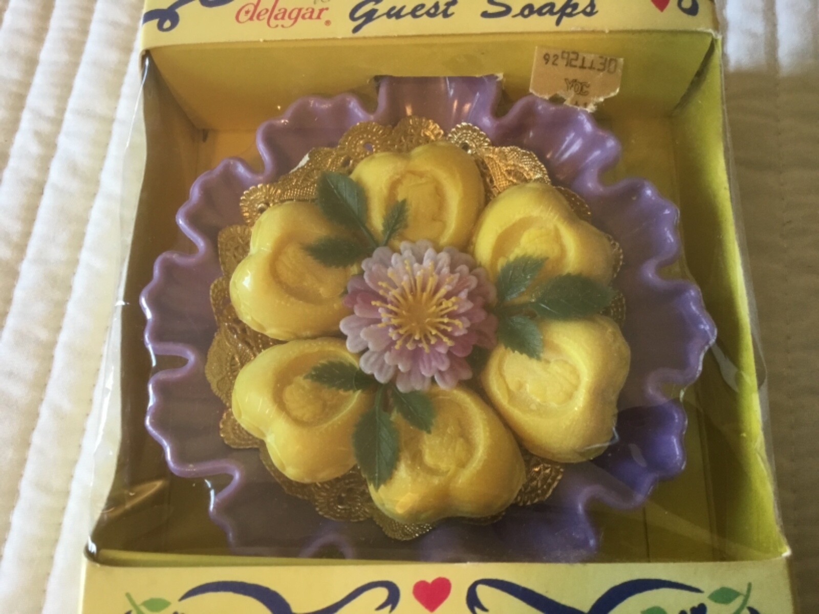 Delagar VTG Cameo Portrait HEART Soaps PURPLE Fluted Soap Dish NEW w/ Tags NOS