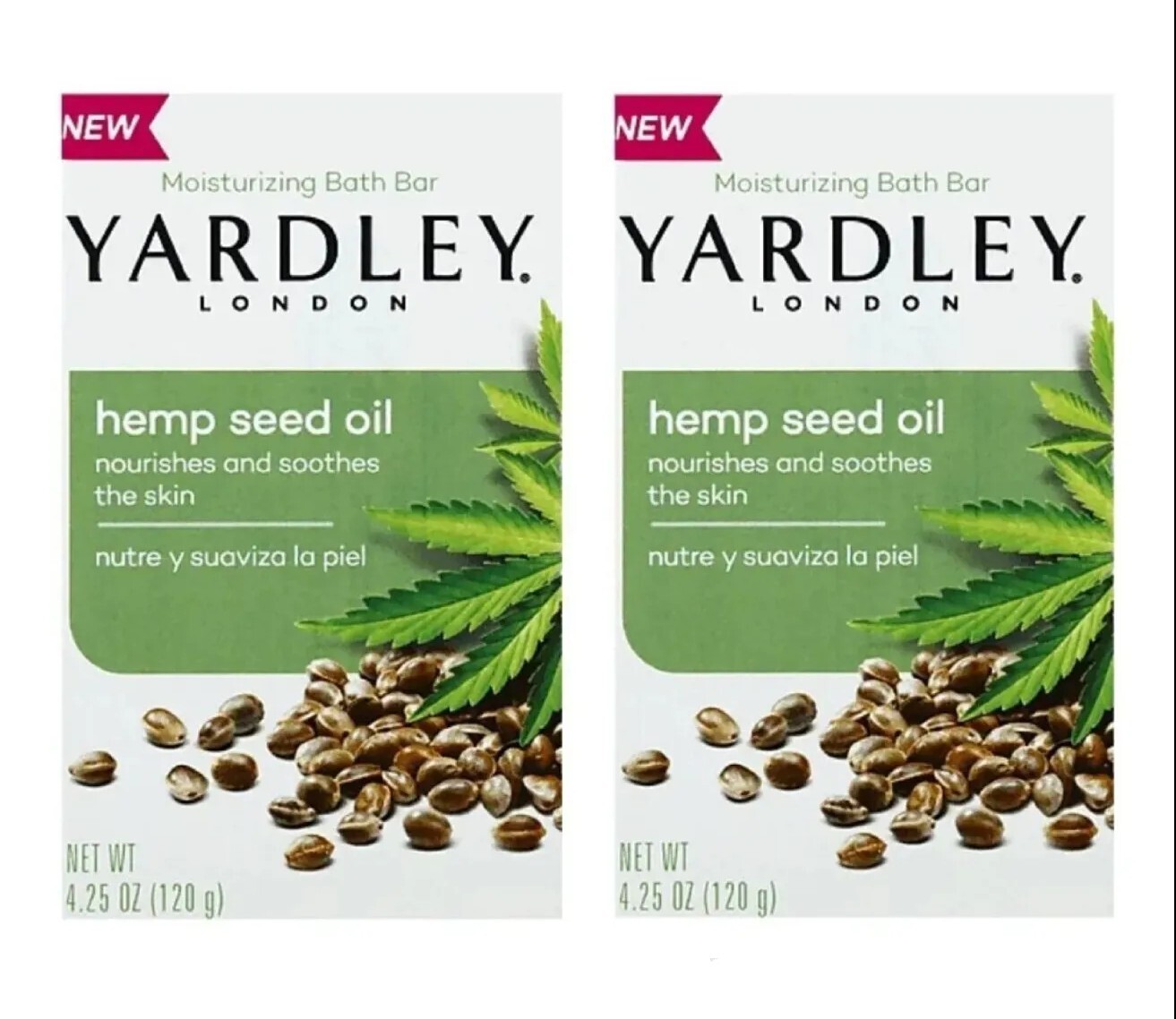 NEW! YARDLEY (2-BARS) 4.25 Oz. Bars ●HEMP SEED OIL● Moisturizing Bath Bars.