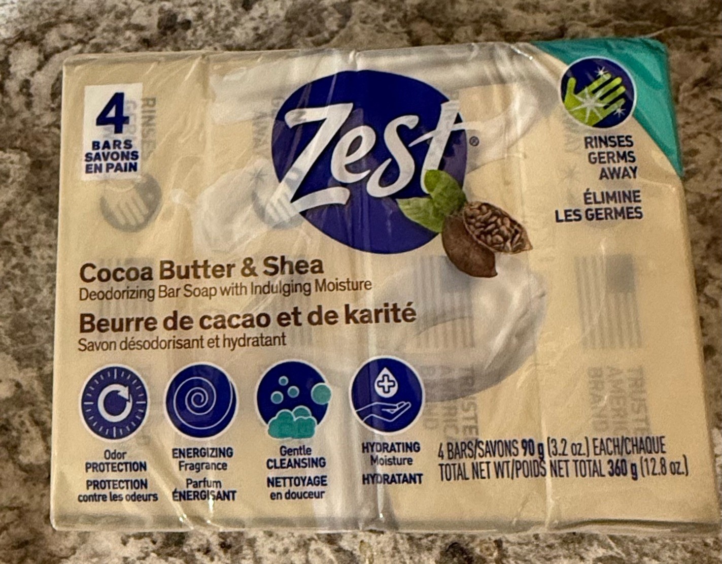 Lot Of 6 Zest Cocoa Butter & Shea Bar Soap, for All Skin Types 24 Bars Total