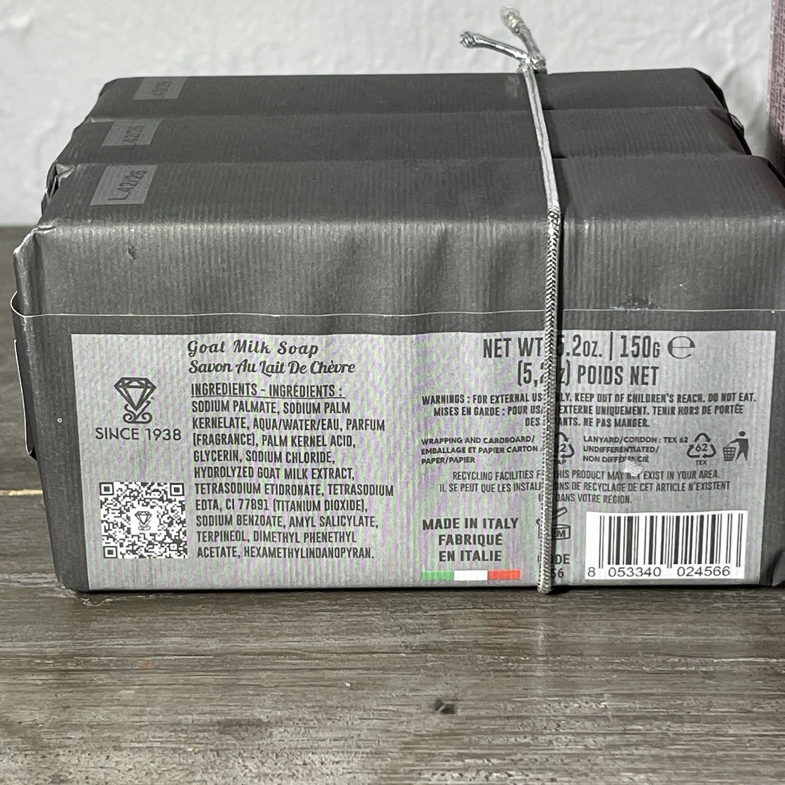 Made in Italy – 3 Bars – GOAT MILK SOAP – Each Bar is 5.2oz (150g) – Total 450g