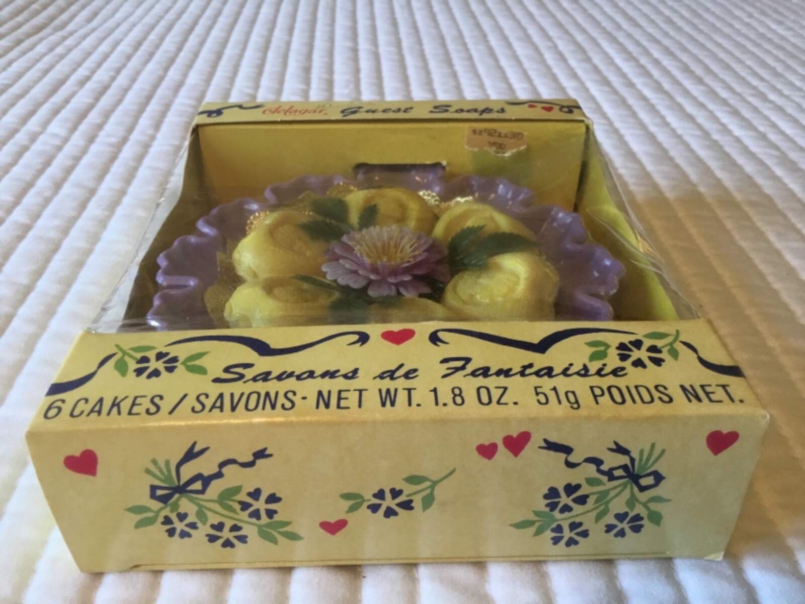Delagar VTG Cameo Portrait HEART Soaps PURPLE Fluted Soap Dish NEW w/ Tags NOS