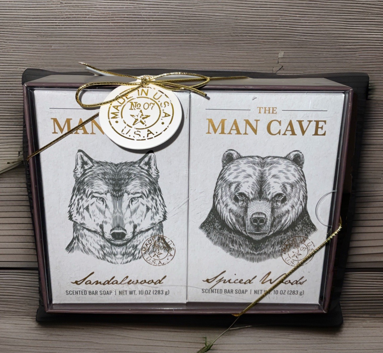 THE MAN CAVE SANDALWOOD & SPICED WOODS 10 oz 2 BAR MENS SOAP MADE IN THE USA NIB