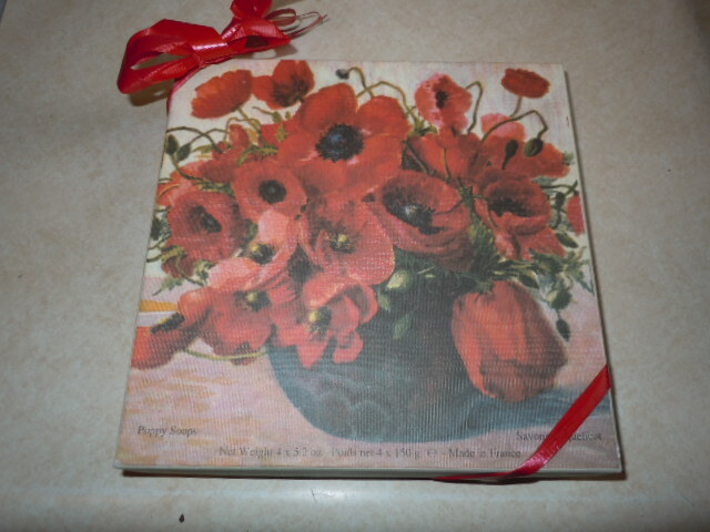 Vintage Savons Coquelicot Four (4) Poppy Soaps in Original Box. NEW OLD STOCK!