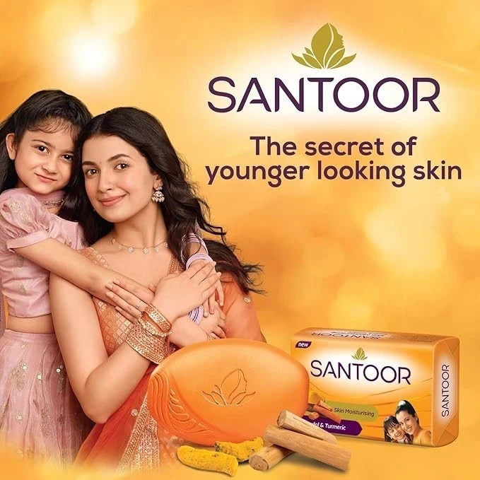 Santoor Sandal & Turmeric Soap 125g × 4 • Natural Glow & Skin Nourishment