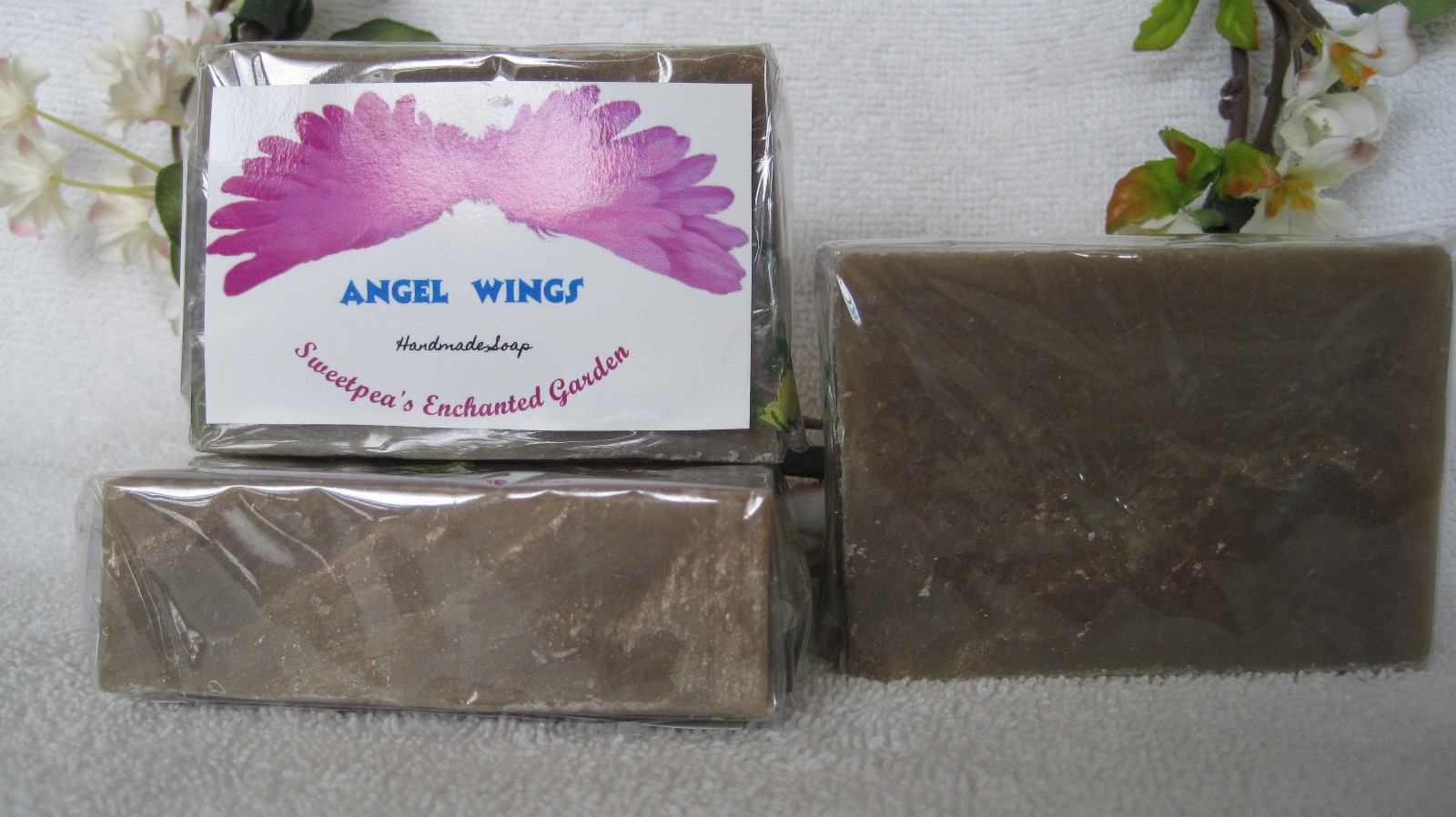 + HANDMADE NATURAL VEGAN SOAP, “ANGEL WINGS” BARS, 3.5 to 4.5 oz ea.