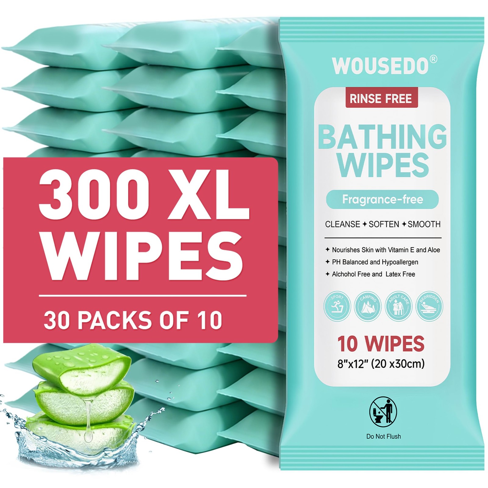 Adult Bath Wipes Extra Thick 8×12 Hypoallergenic Unscented Body Cleansing Cloths